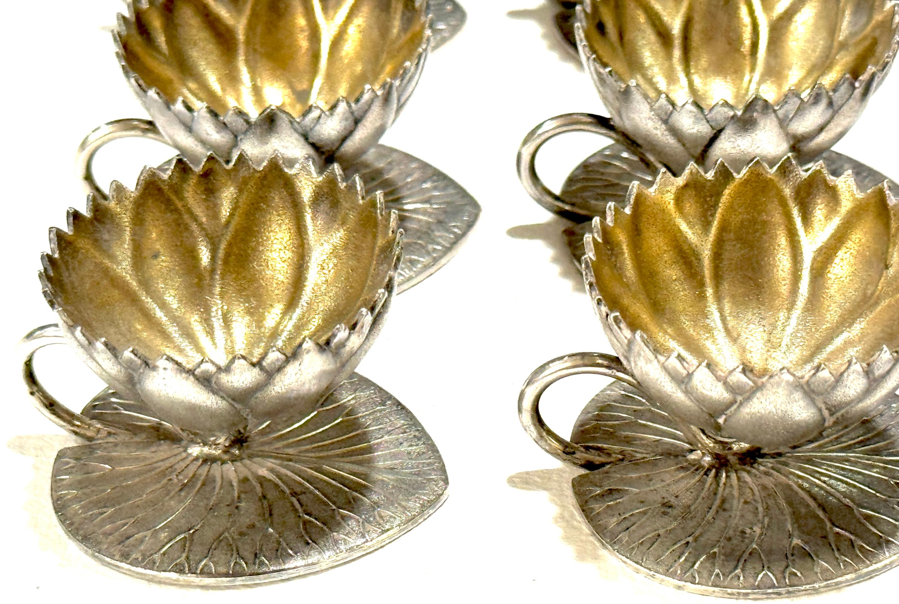 Gilt 12 American Aesthetic Movement Meriden Silverplate & Goldwashed Lotus Open Salts For Sale