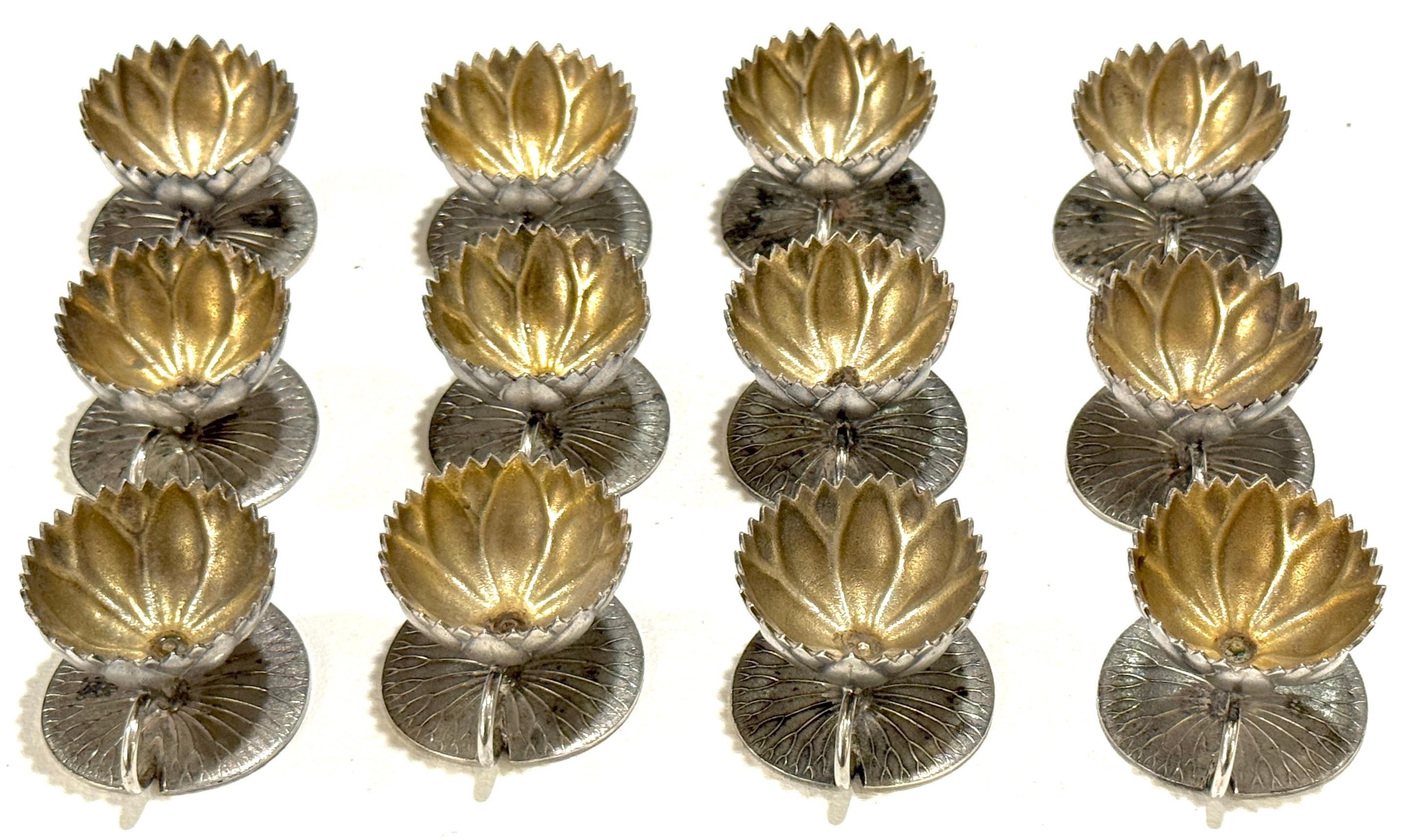12 American Aesthetic Movement Meriden Silverplate & Goldwashed Lotus Open Salts In Good Condition For Sale In West Palm Beach, FL