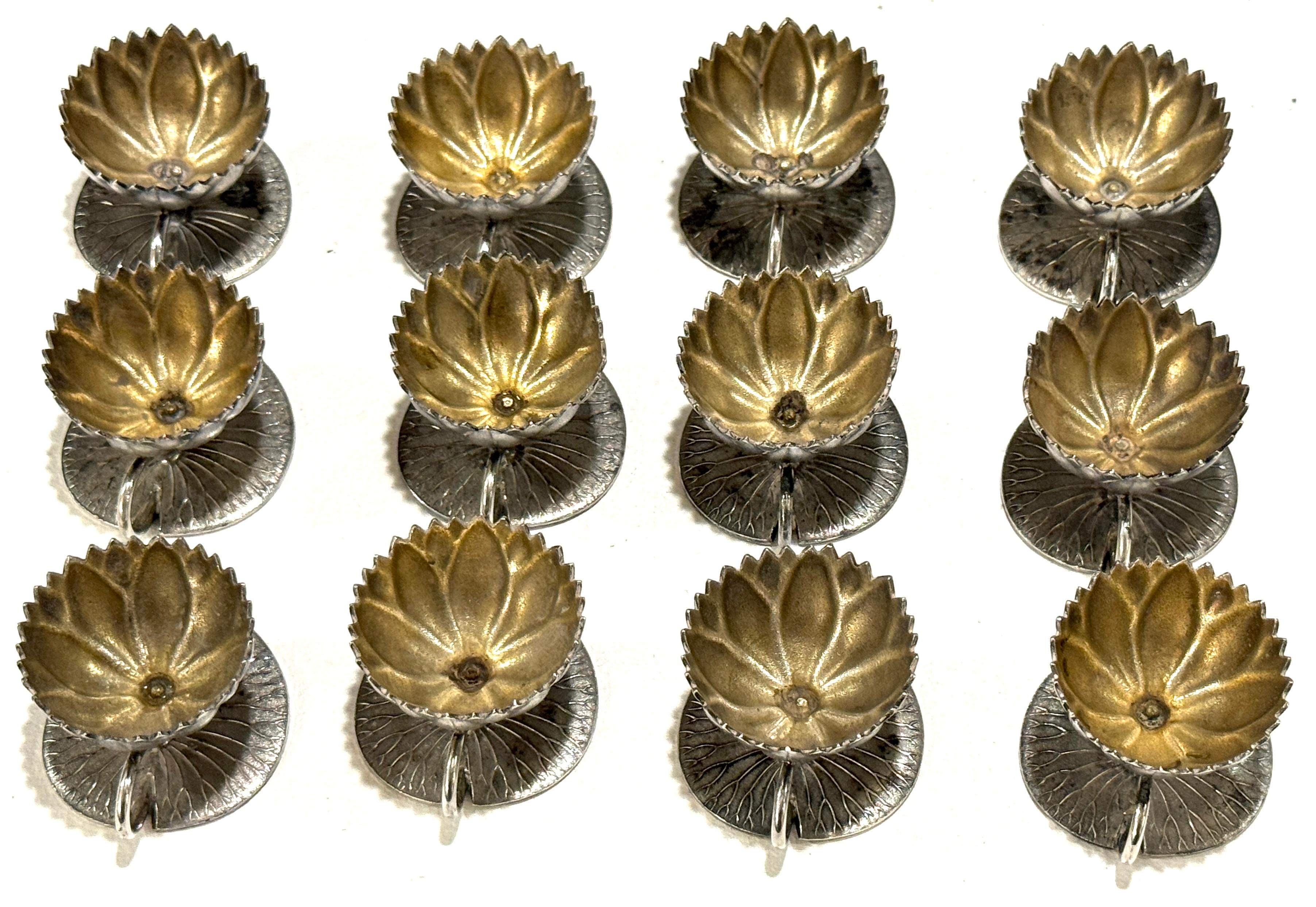 19th Century 12 American Aesthetic Movement Meriden Silverplate & Goldwashed Lotus Open Salts For Sale
