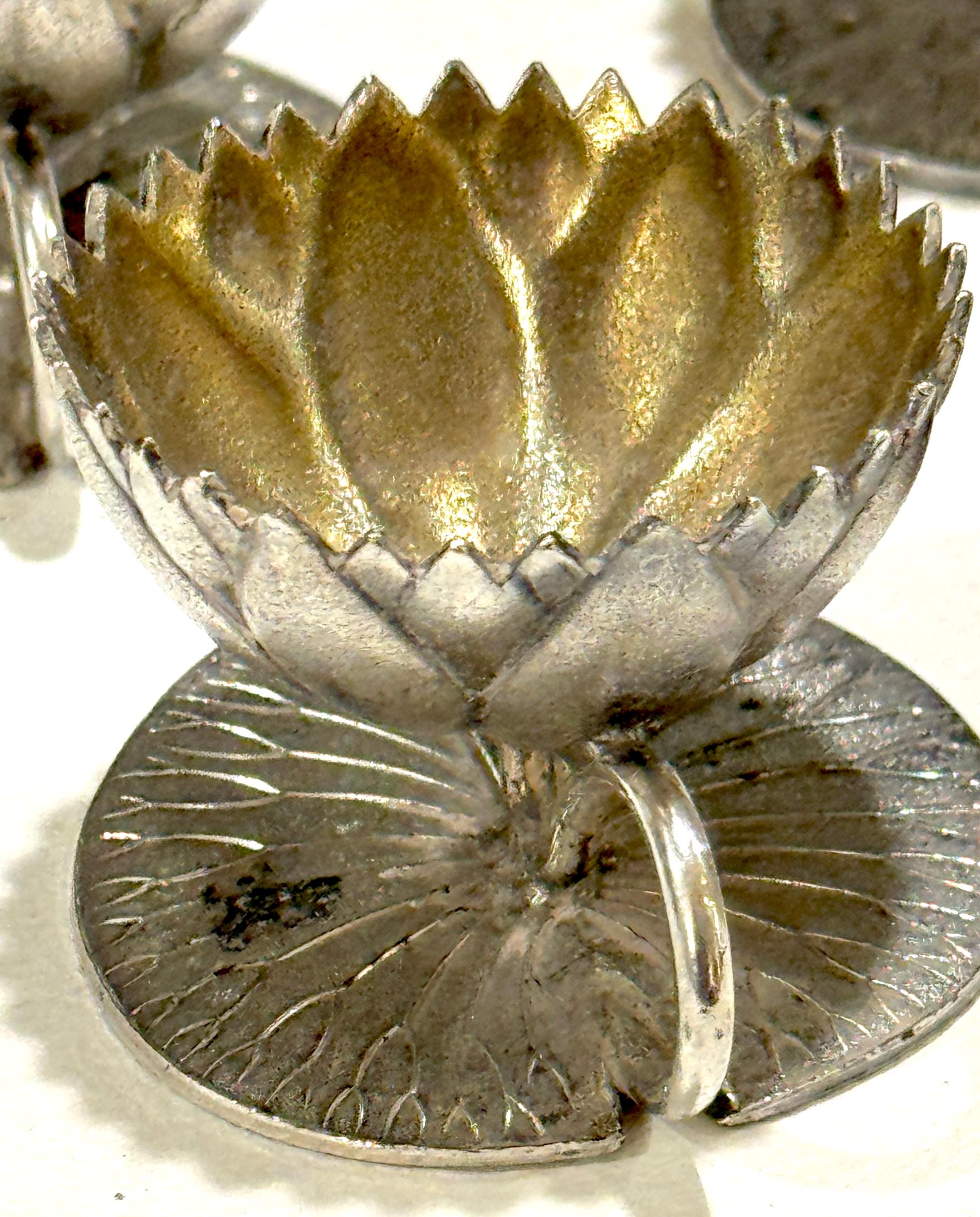 12 American Aesthetic Movement Meriden Silverplate & Goldwashed Lotus Open Salts For Sale 2