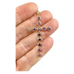 12 Collana con ciondolo a croce in oro ametista Arte antica vittoriana Art Deco 2,5 pollici