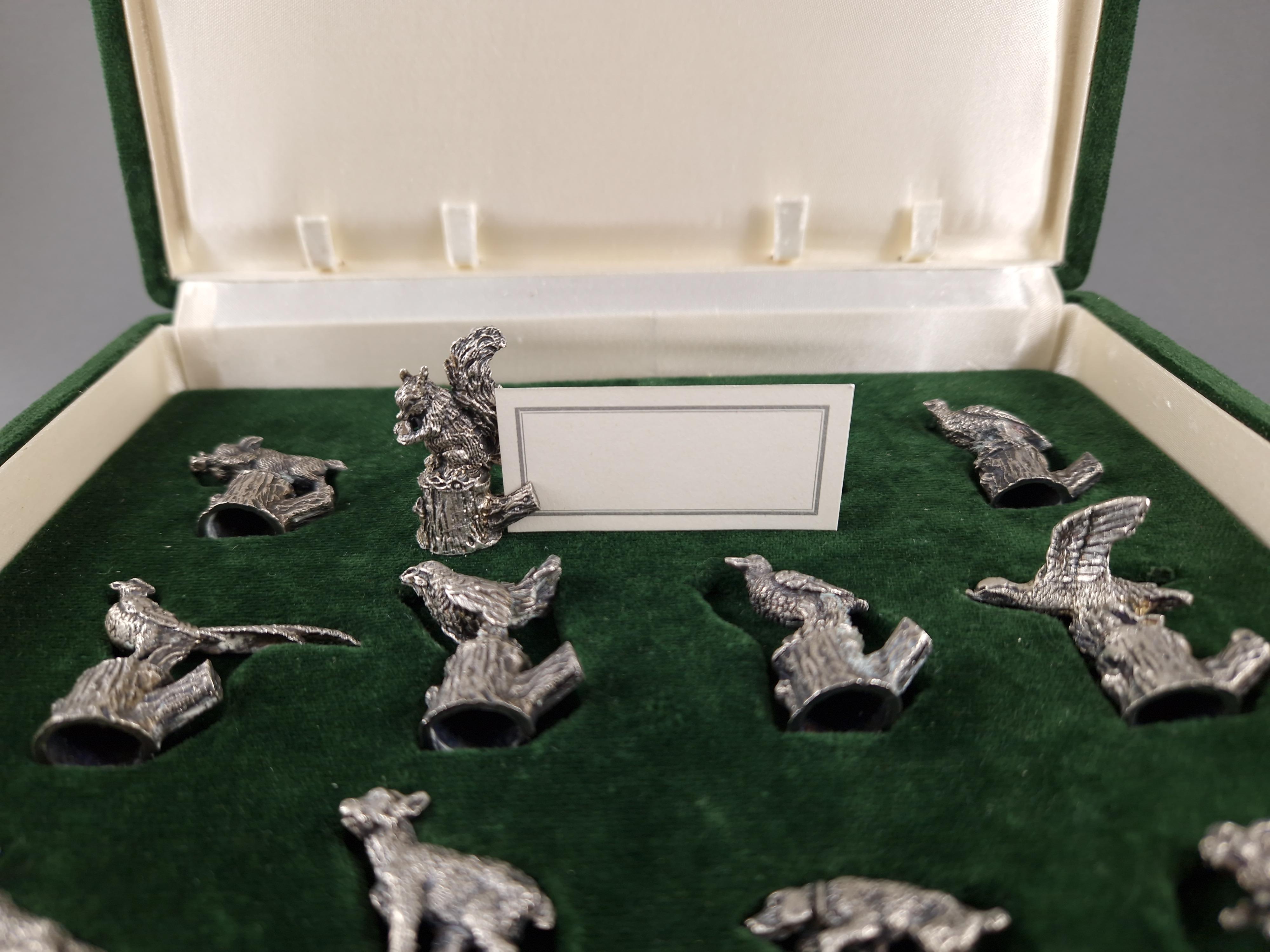 Italian 12 Animal Place Card Or Menu Holders In Sterling Silver With Hunting Theme For Sale
