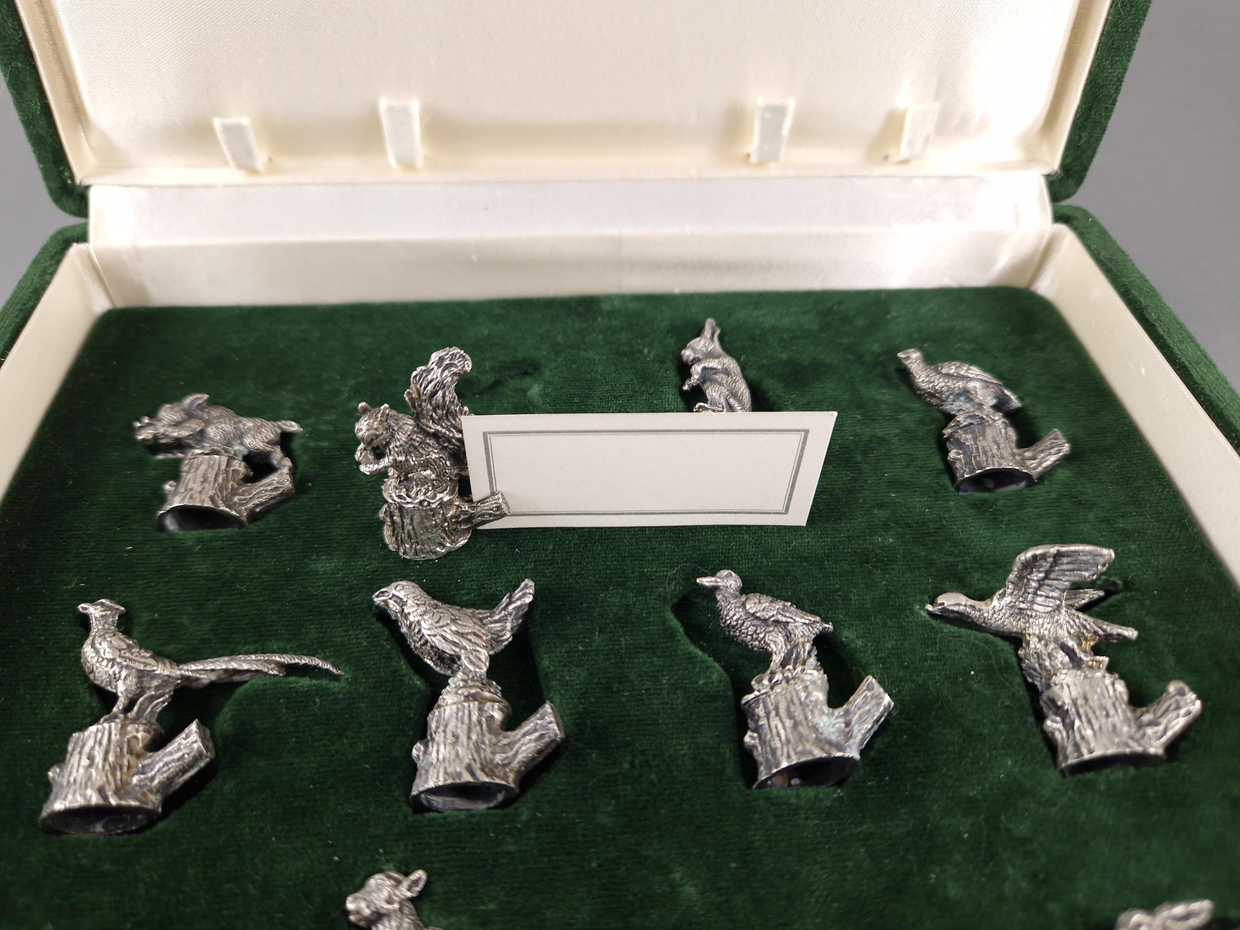 Italian 12 Animal Place Card Or Menu Holders In Sterling Silver With Hunting Theme For Sale