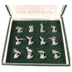 Retro 12 Animal Place Card Or Menu Holders In Sterling Silver With Hunting Theme