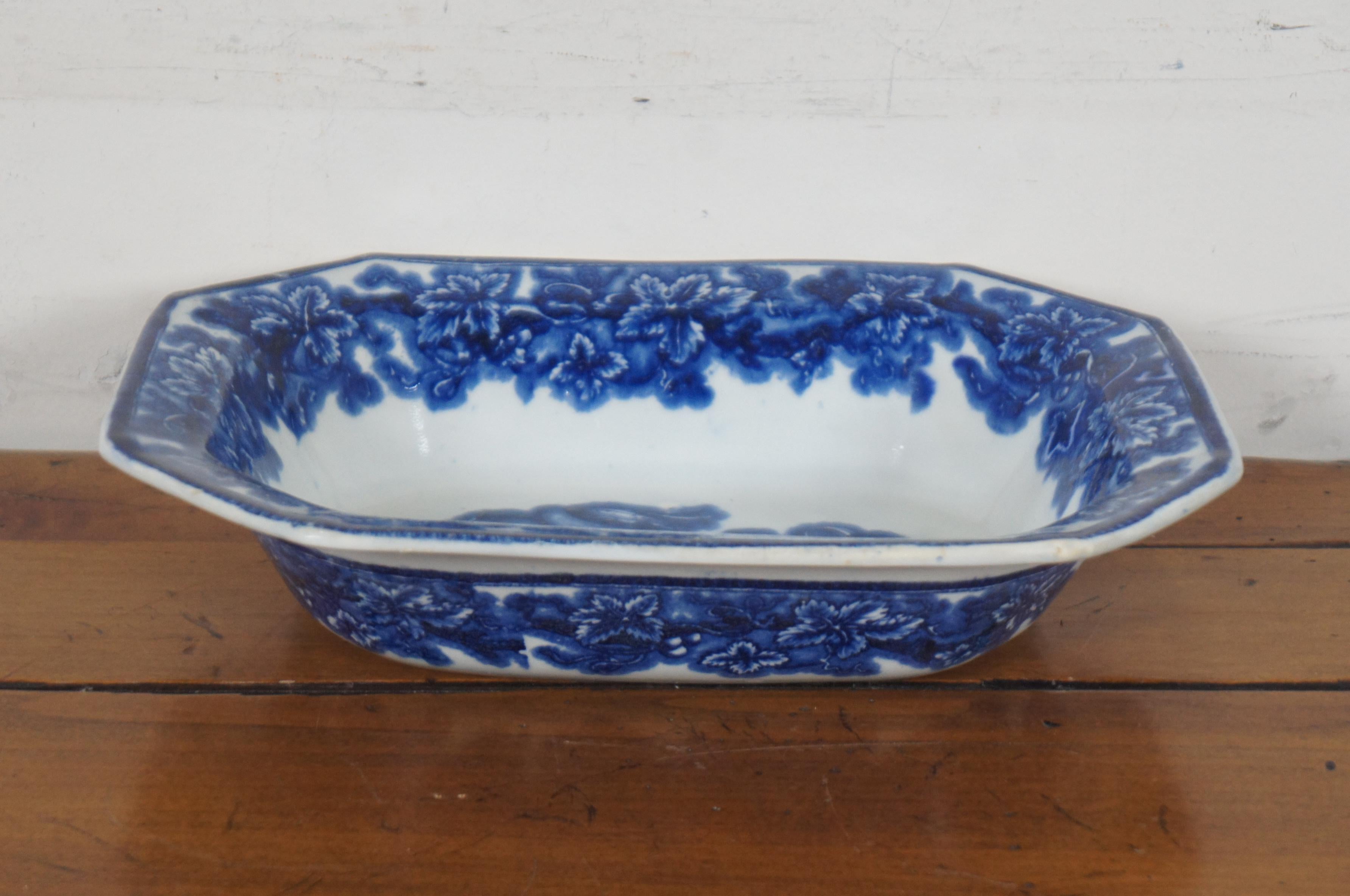 12 Antique 19th Century English G Phillips Ironstone Lobelia Flow Blue Porcelain 5