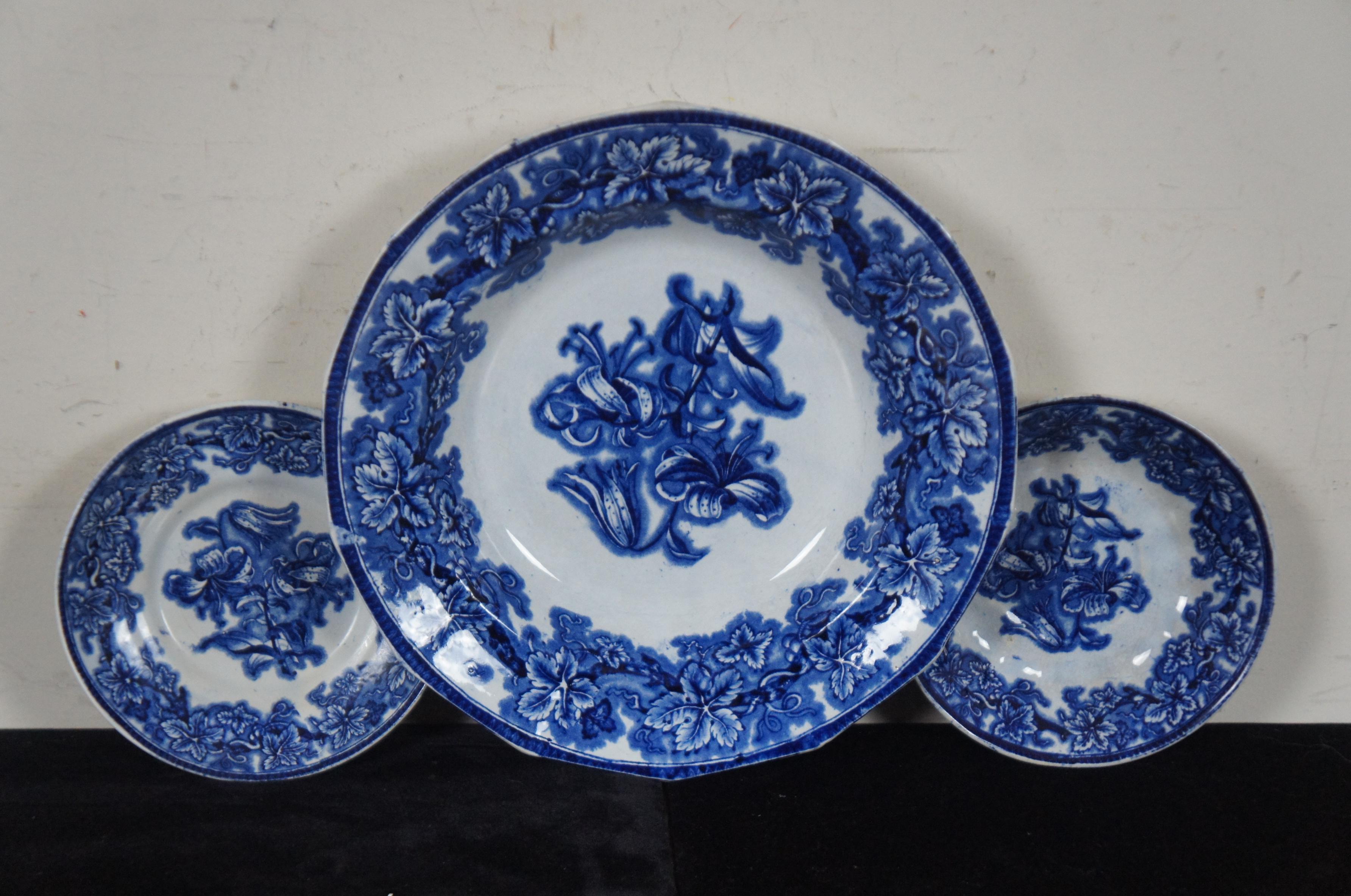 12 Antique 19th Century English G Phillips Ironstone Lobelia Flow Blue Porcelain 6