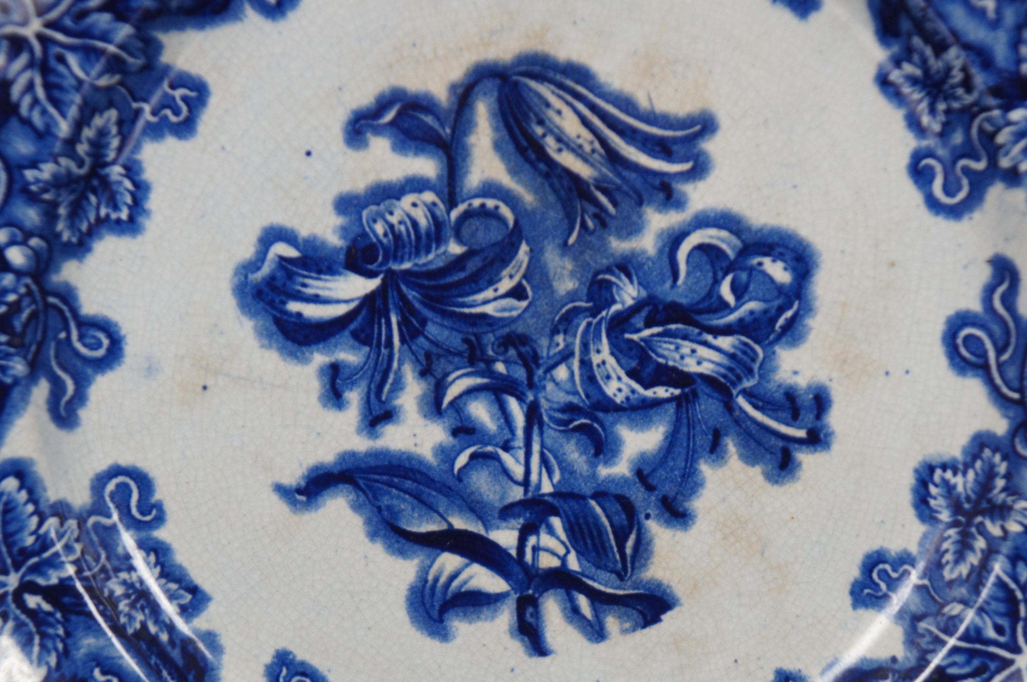 12 Antique 19th Century English G Phillips Ironstone Lobelia Flow Blue Porcelain 7