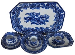 12 Antique 19th Century English G Phillips Ironstone Lobelia Flow Blue Porcelain