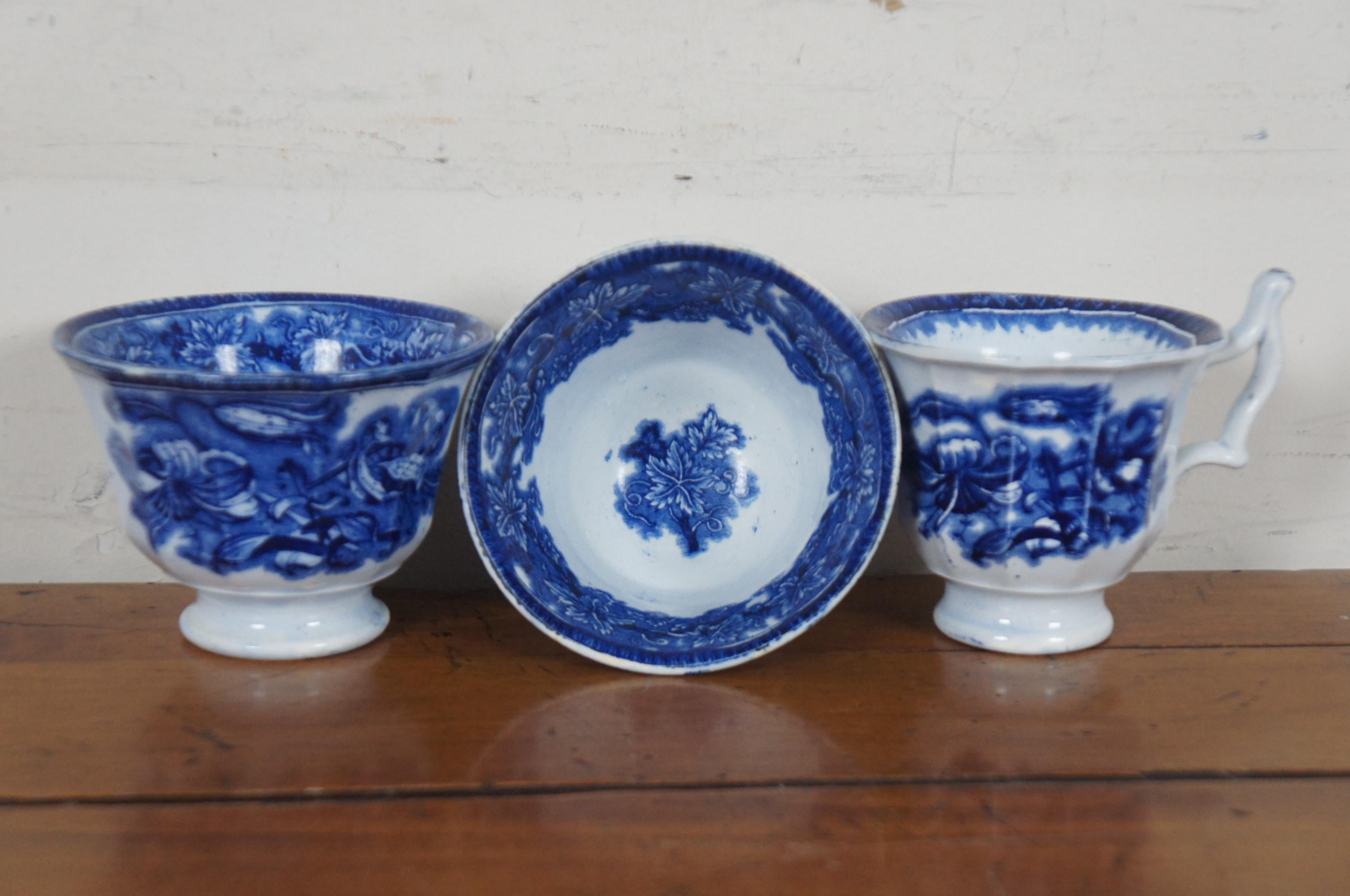 12 Antique 19th Century English G Phillips Ironstone Lobelia Flow Blue Porcelain 1