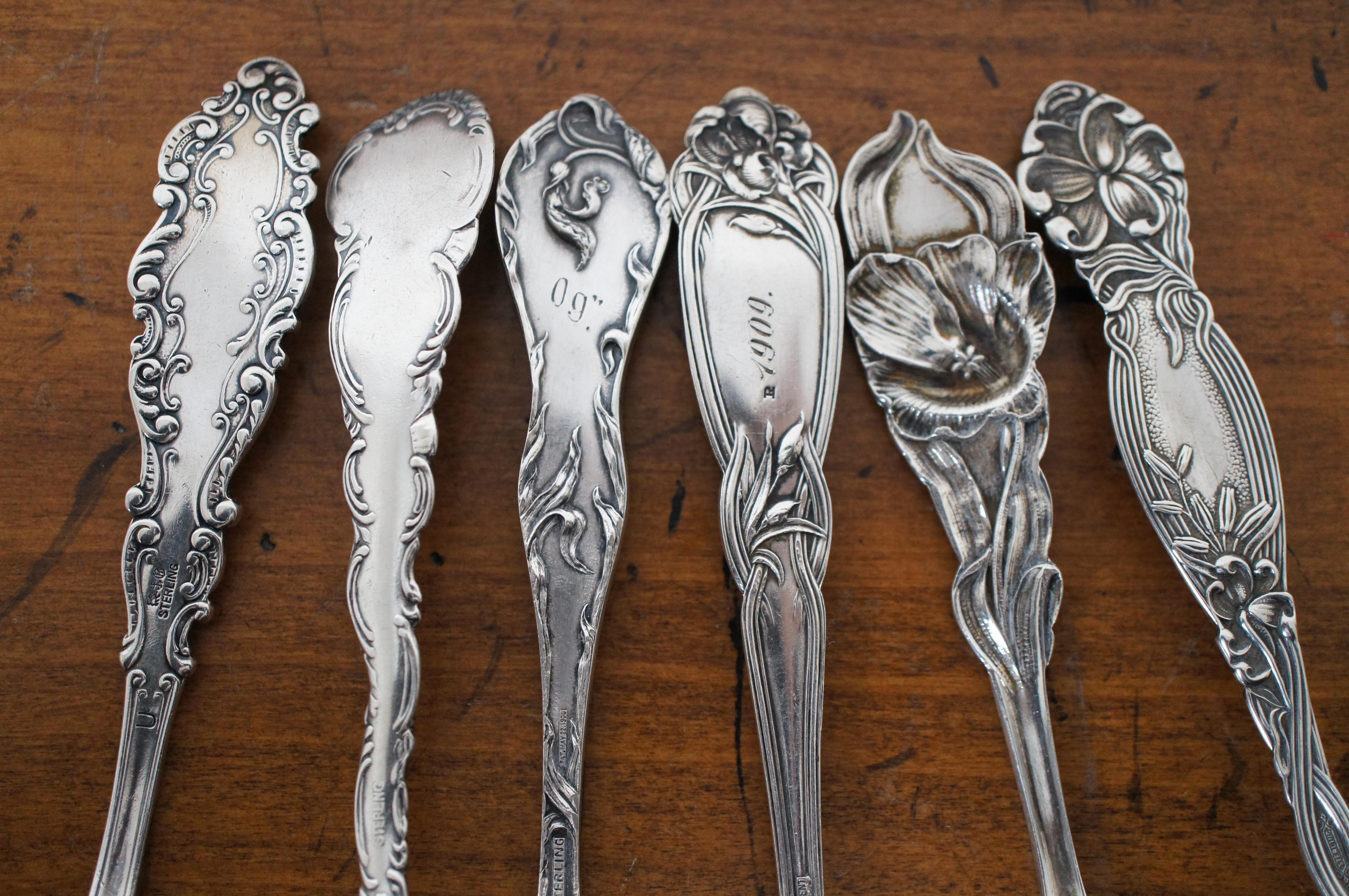 12 Antique Art Nouveau Assorted Ornate Sterling Silver 925 Spoons 258g 6
