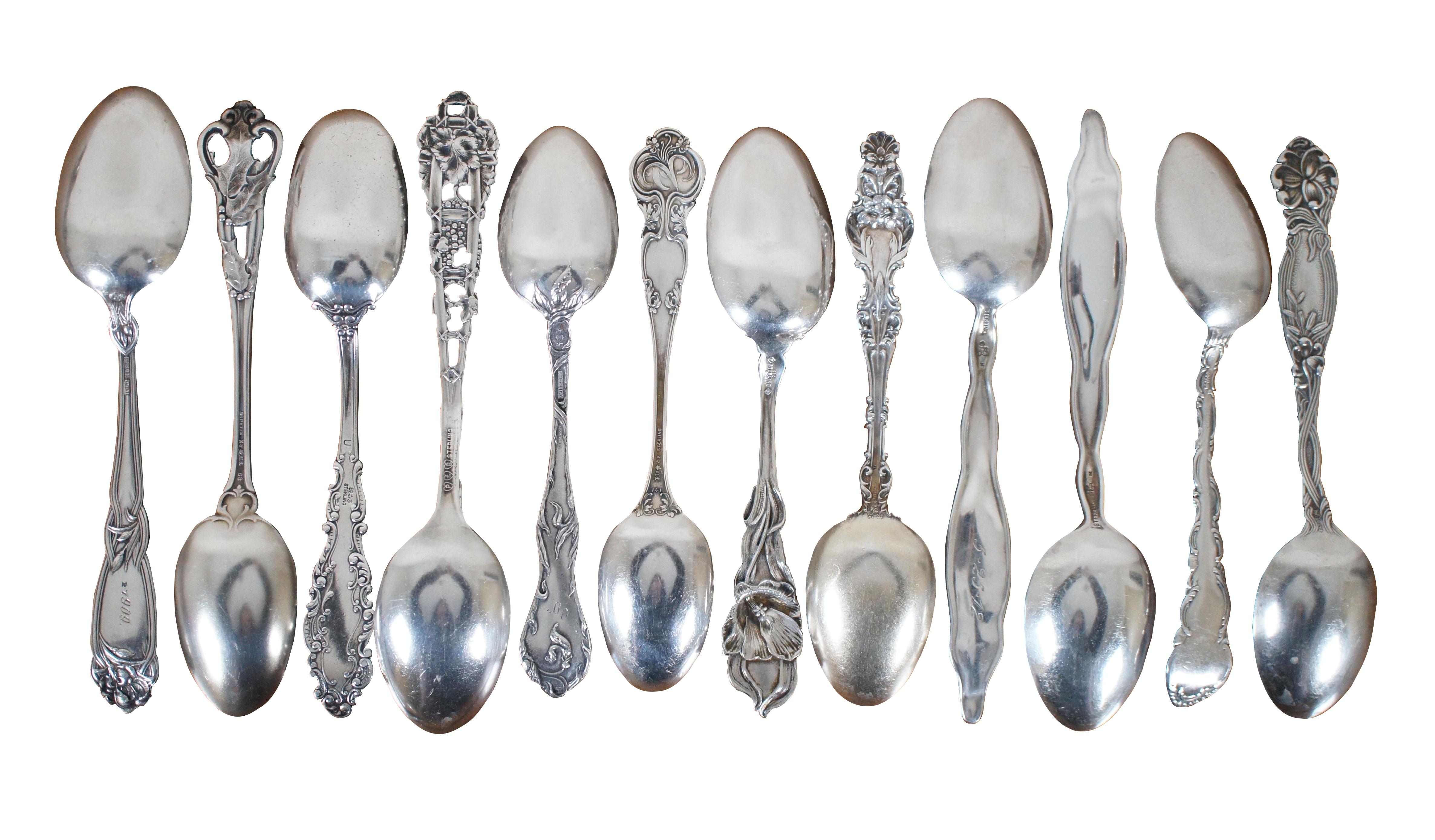 12 Antique Art Nouveau Assorted Ornate Sterling Silver 925 Spoons 258g In Good Condition In Dayton, OH