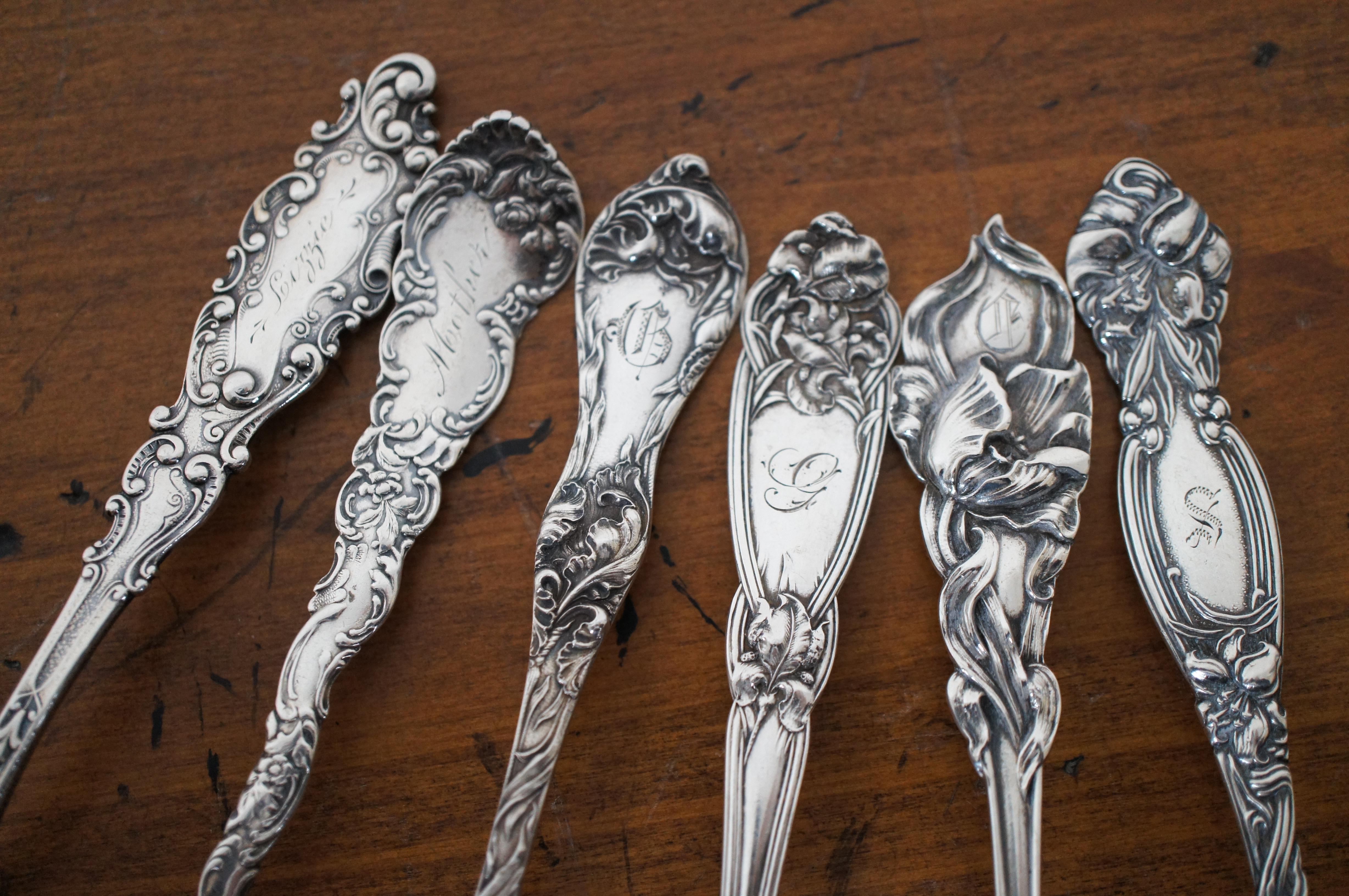 12 Antique Art Nouveau Assorted Ornate Sterling Silver 925 Spoons 258g 5