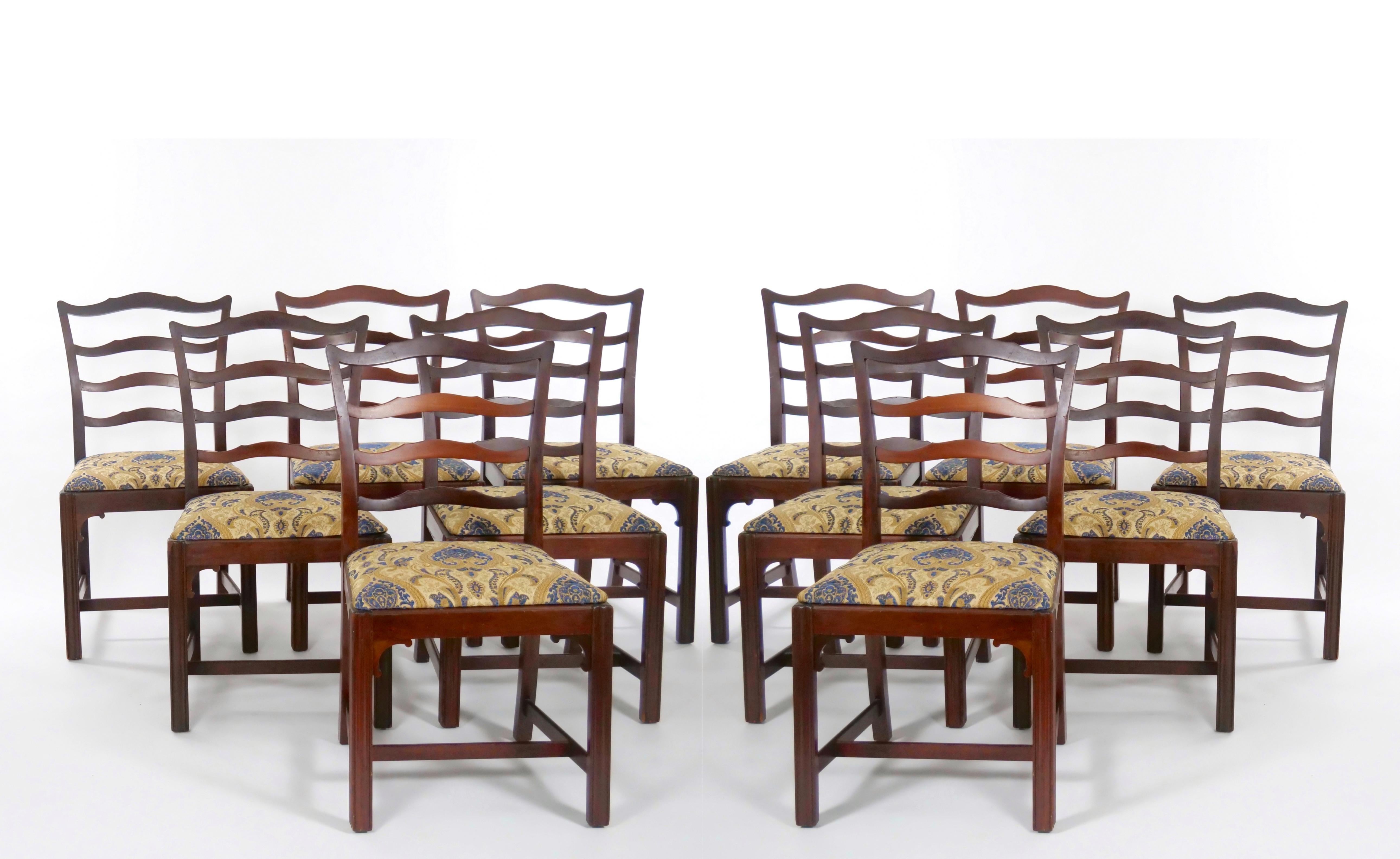 12 Antique Chippendale Style Carved Mahogany Ribbon Back Dining Chairs For Sale 12