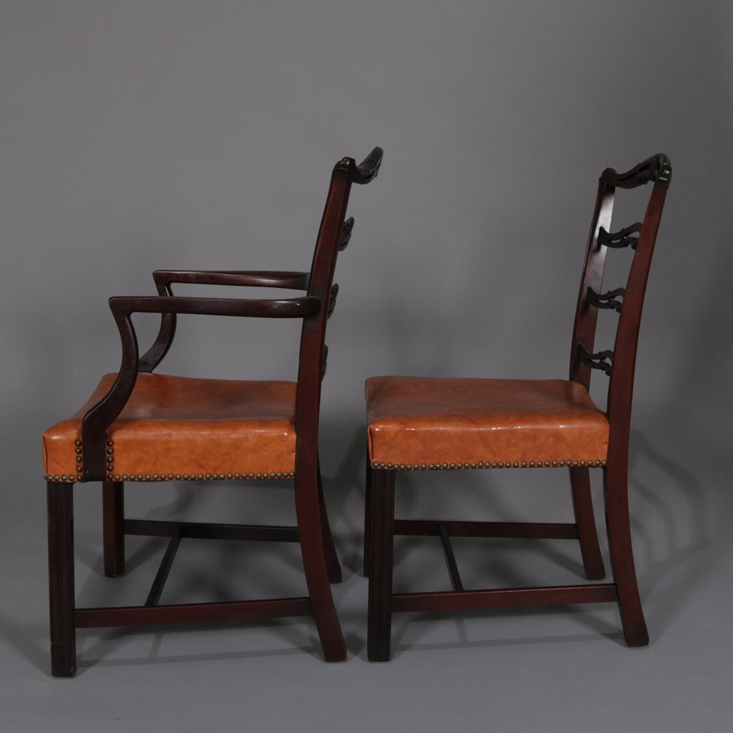 12 Antique Chippendale Style Carved Mahogany Ribbon Back Dining Chairs In Good Condition In Big Flats, NY