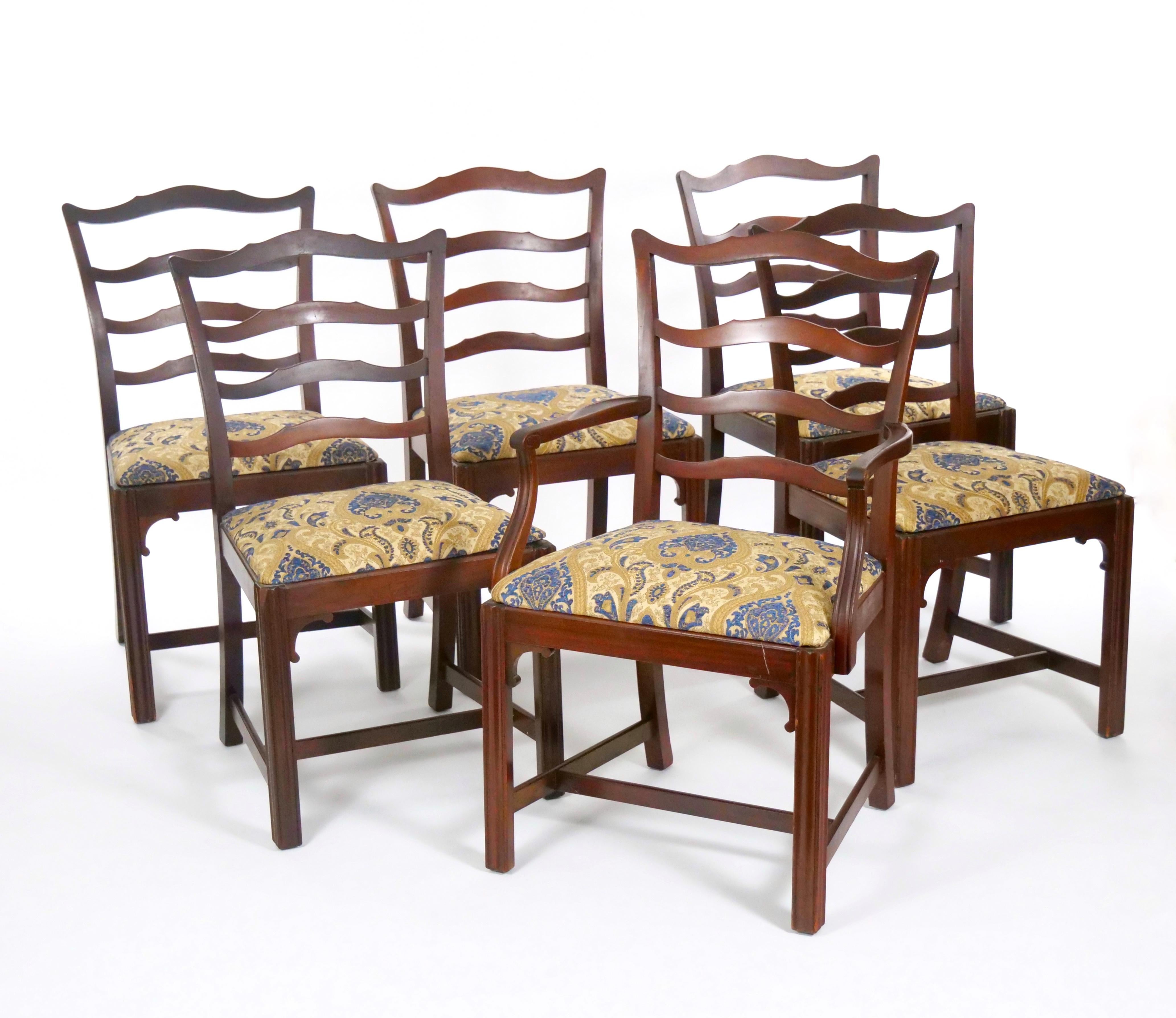 12 Antique Chippendale Style Carved Mahogany Ribbon Back Dining Chairs For Sale 2