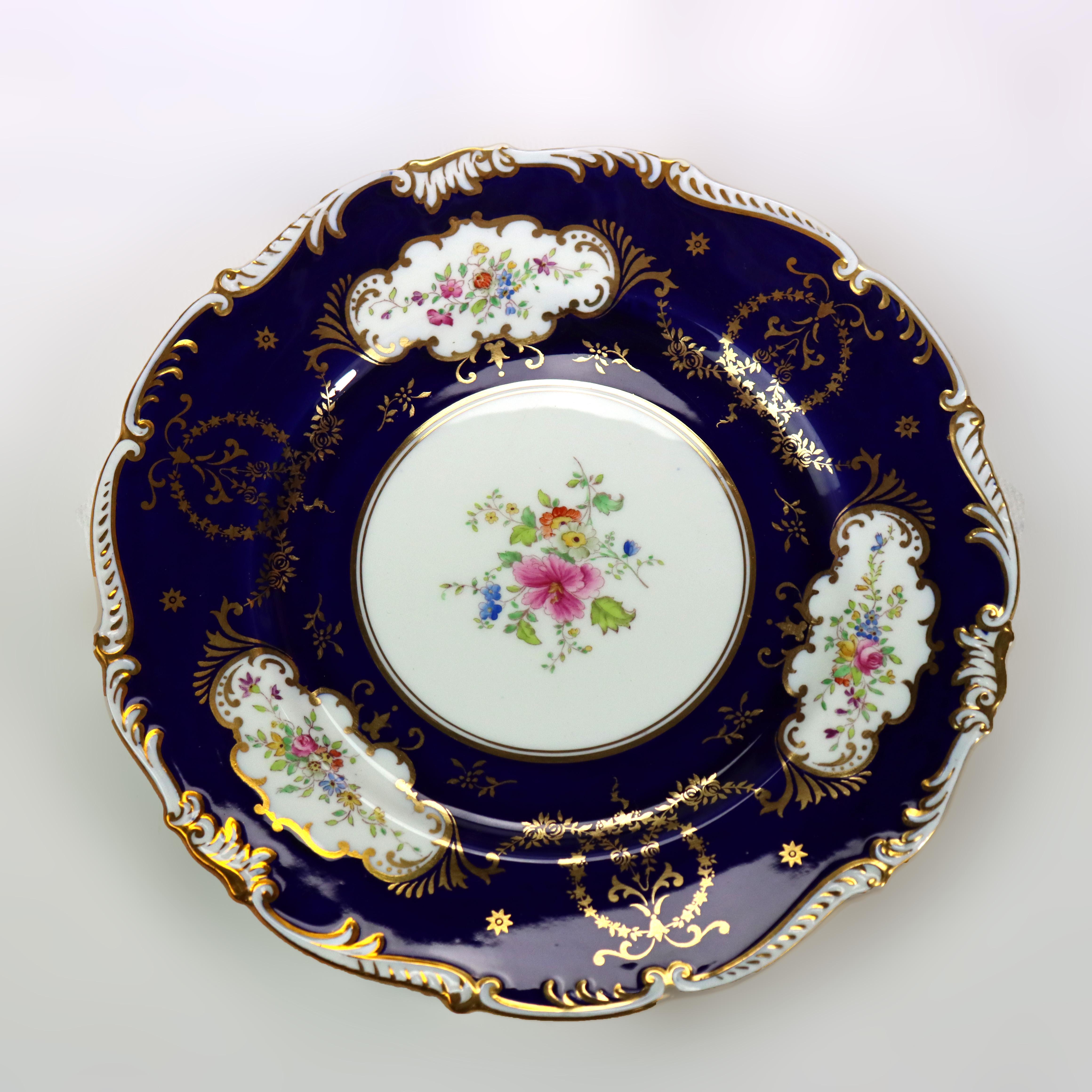 12 Antique Coalport Cobalt Blue & Gilt Porcelain Plates Signed C1900
Measures - 1