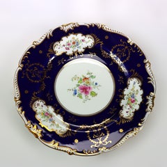 12 Antique Coalport Cobalt Blue & Gilt Porcelain Plates Signed C1900