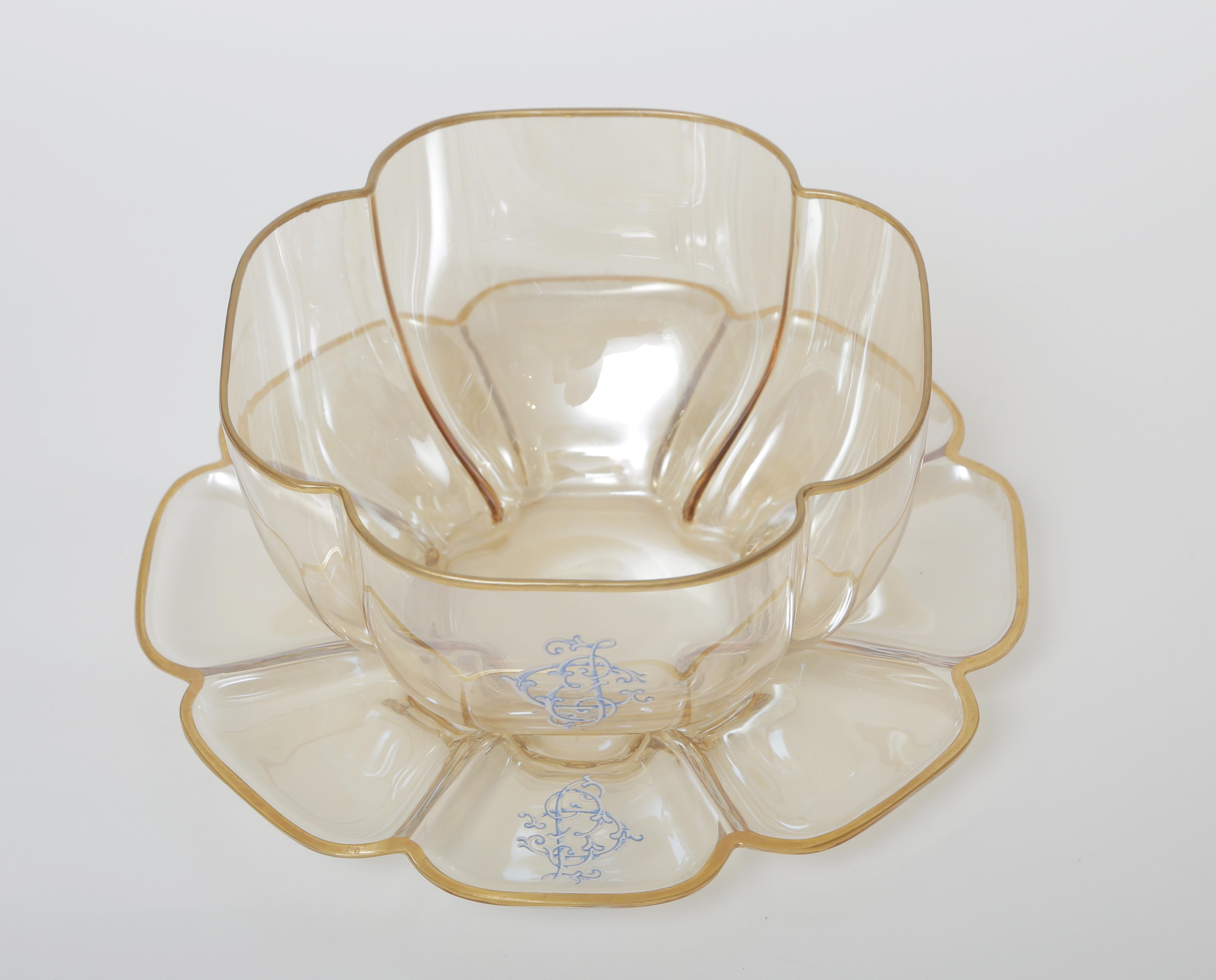 A wonderful and hard to find set of 12 dessert bowls and their matching underplates by the storied firm of Moser. Dating to the last quarter of the 19th century and circa 1880, they feature Moser's signature shaped bowl with blown finished pontils