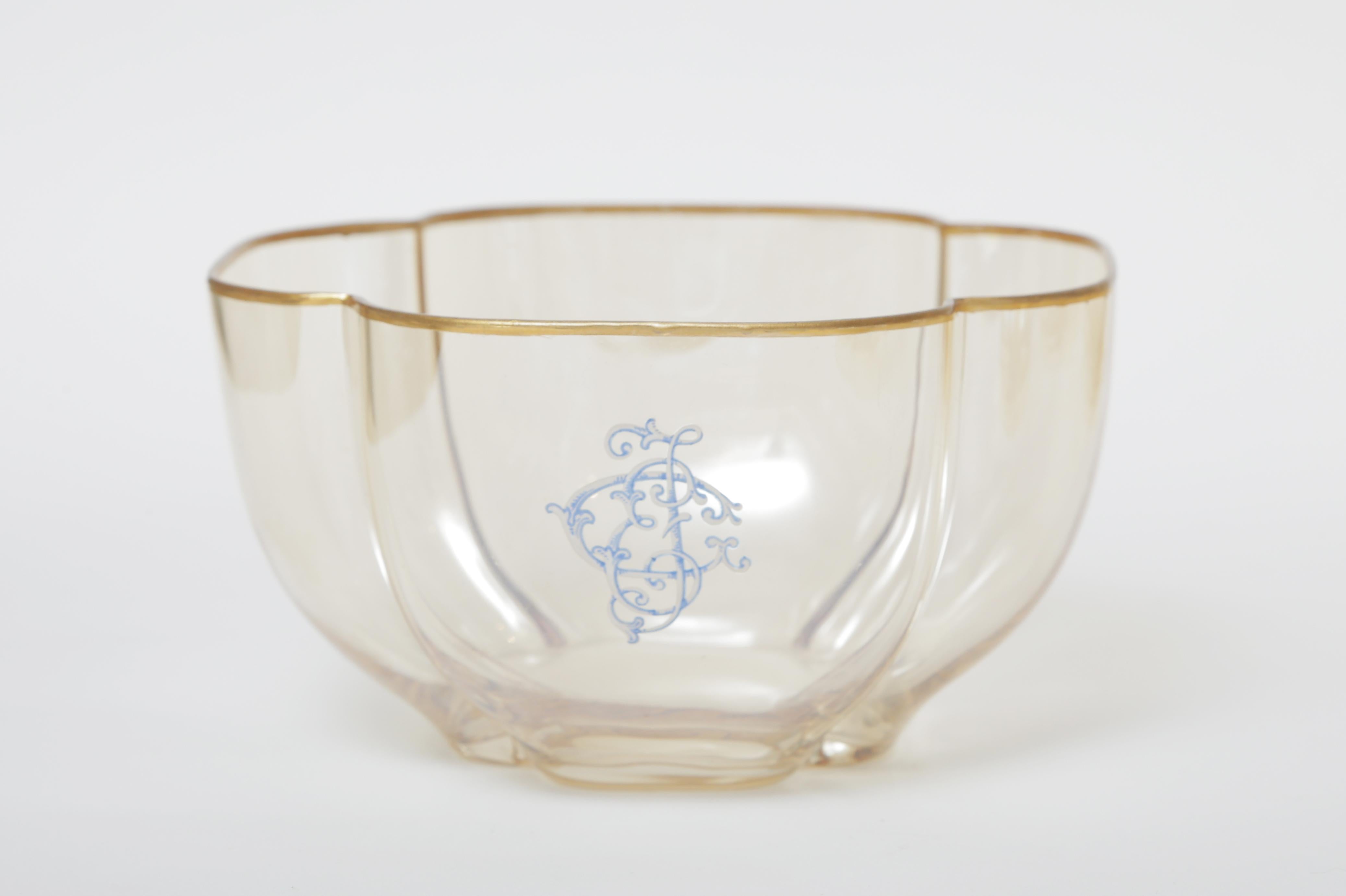 Belle Époque 12 Antique Crystal Dessert Bowls with 12 Plates, 19th Century Moser, 24 Pieces