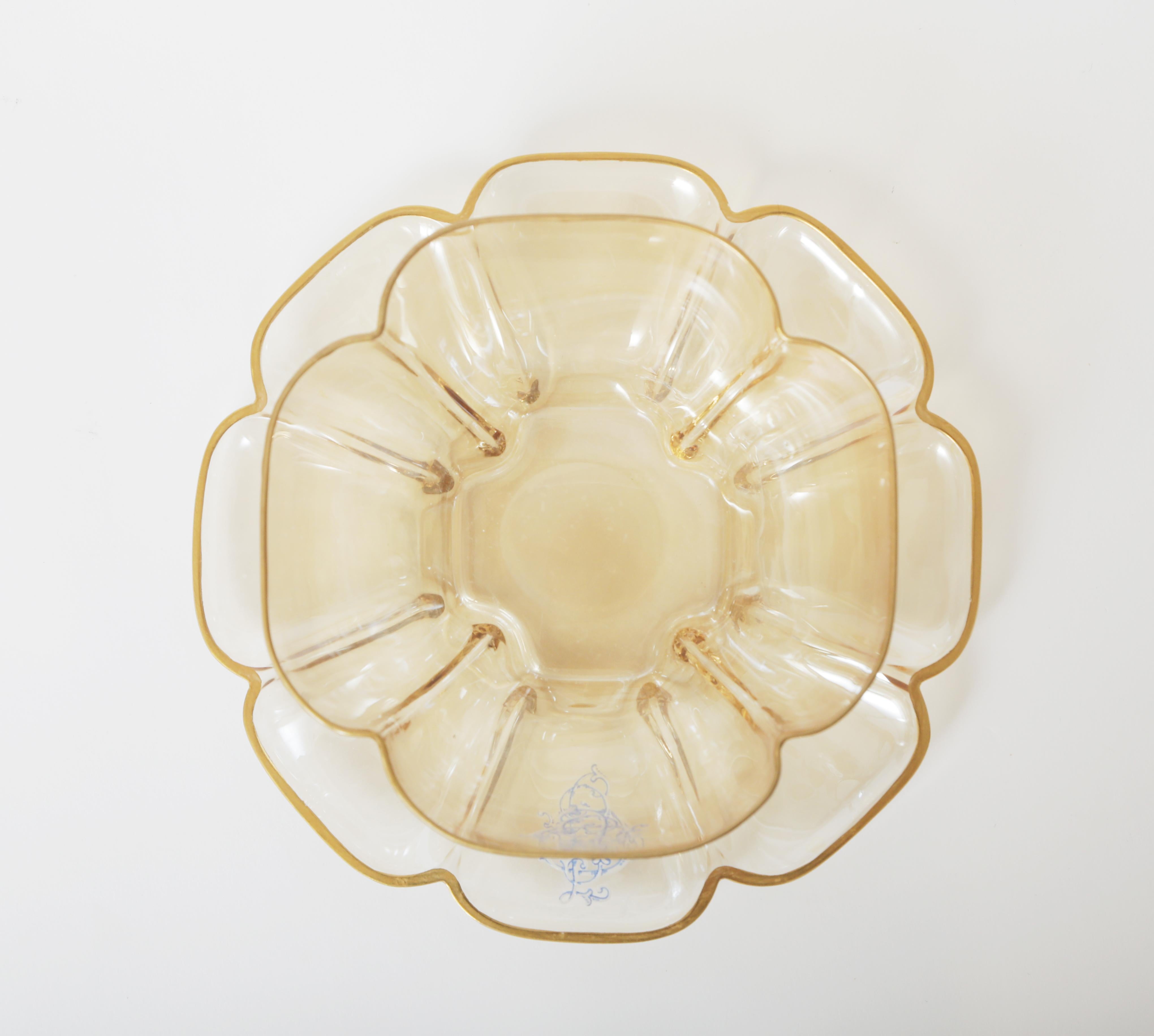 Hand-Painted 12 Antique Crystal Dessert Bowls with 12 Plates, 19th Century Moser, 24 Pieces