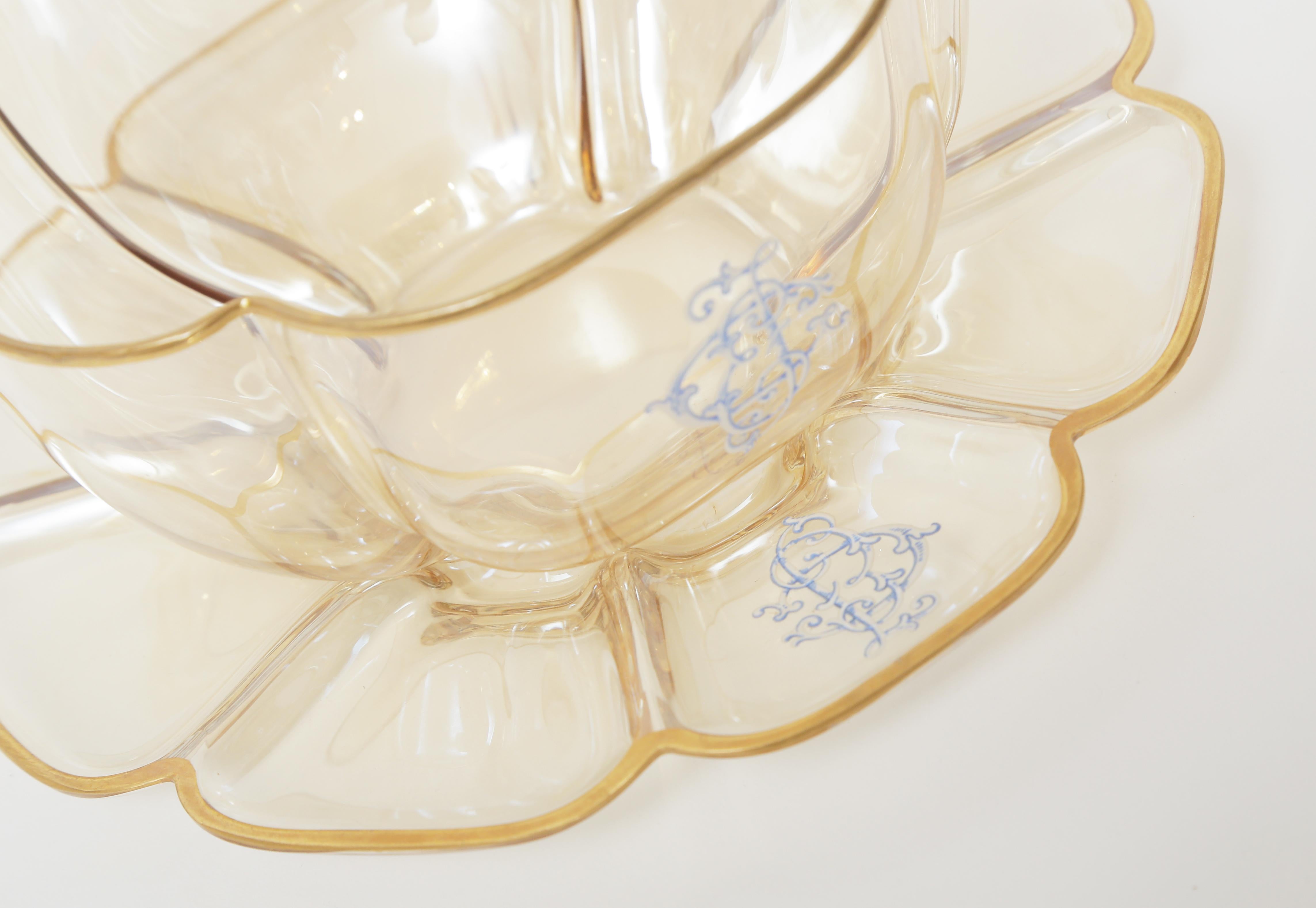 12 Antique Crystal Dessert Bowls with 12 Plates, 19th Century Moser, 24 Pieces In Good Condition In West Palm Beach, FL