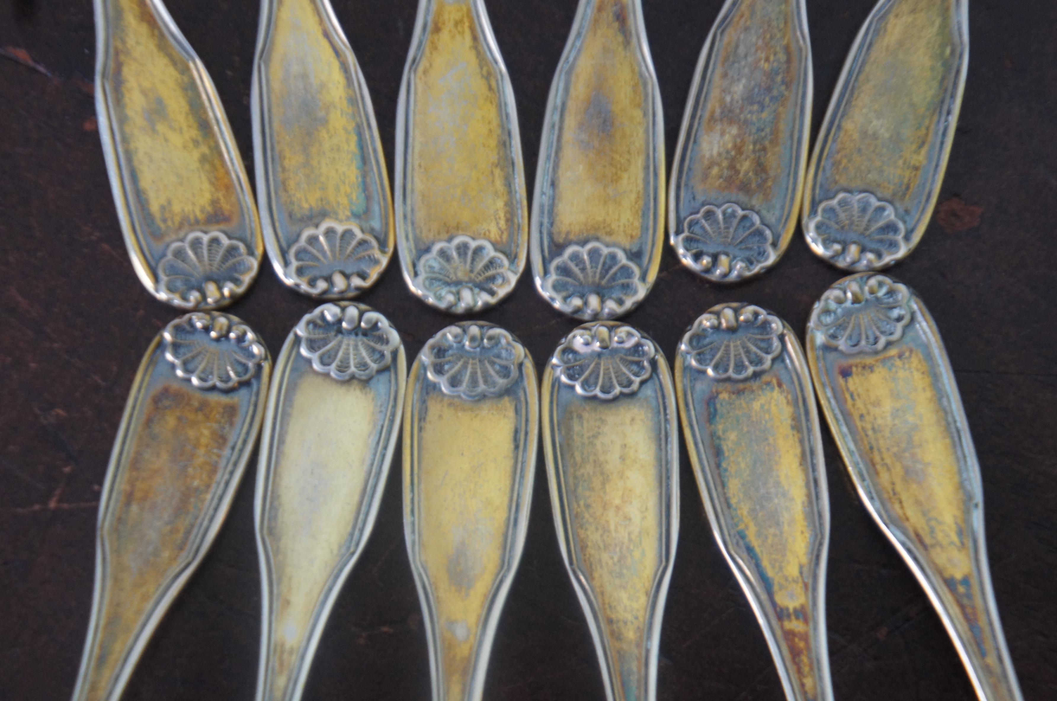 Victorian 12 Antique English 800 Silver Demitasse Coffee Tea Spoons Scallop Shell 108g For Sale