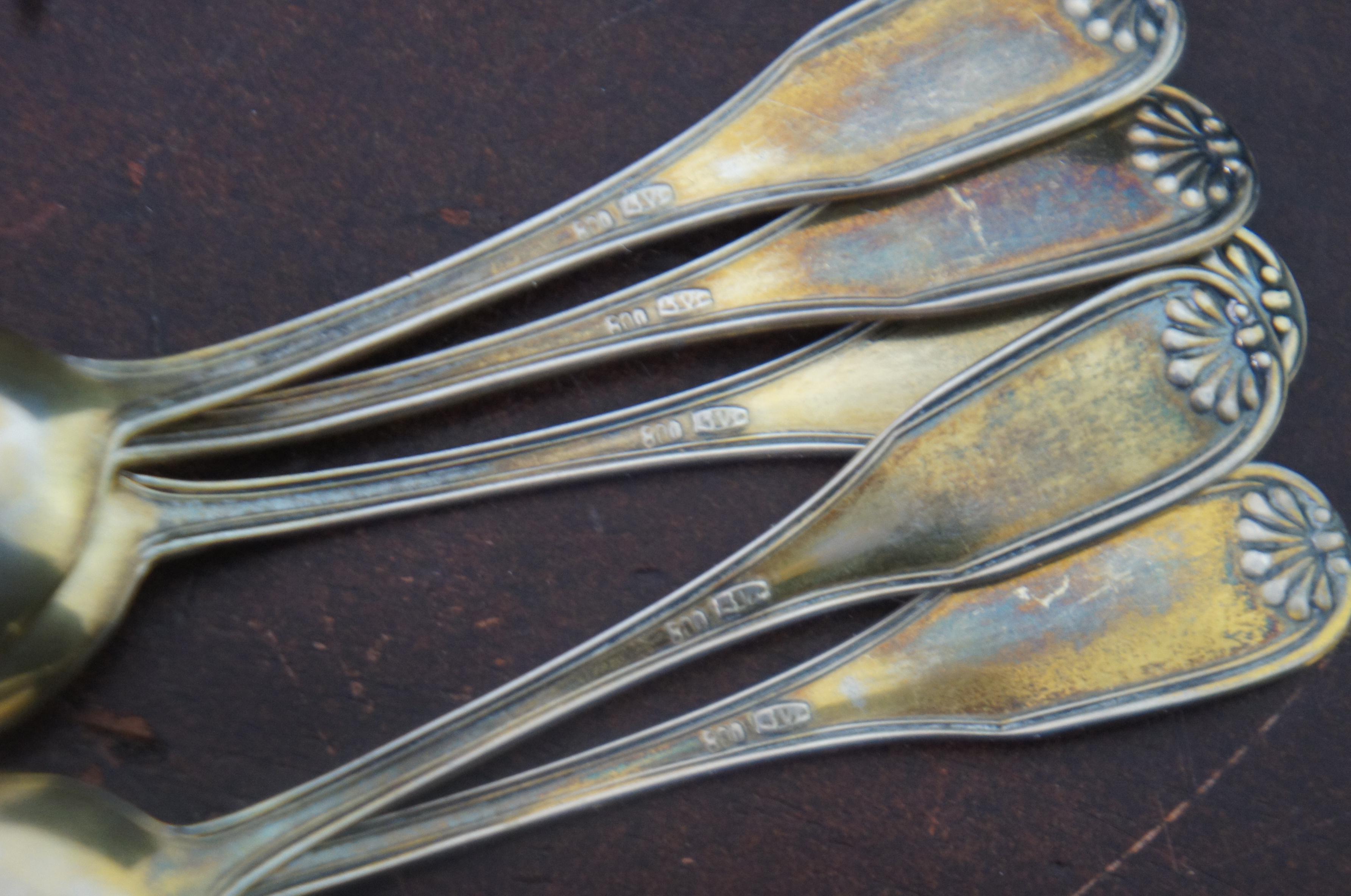 12 Antique English 800 Silver Demitasse Coffee Tea Spoons Scallop Shell 108g In Good Condition For Sale In Dayton, OH
