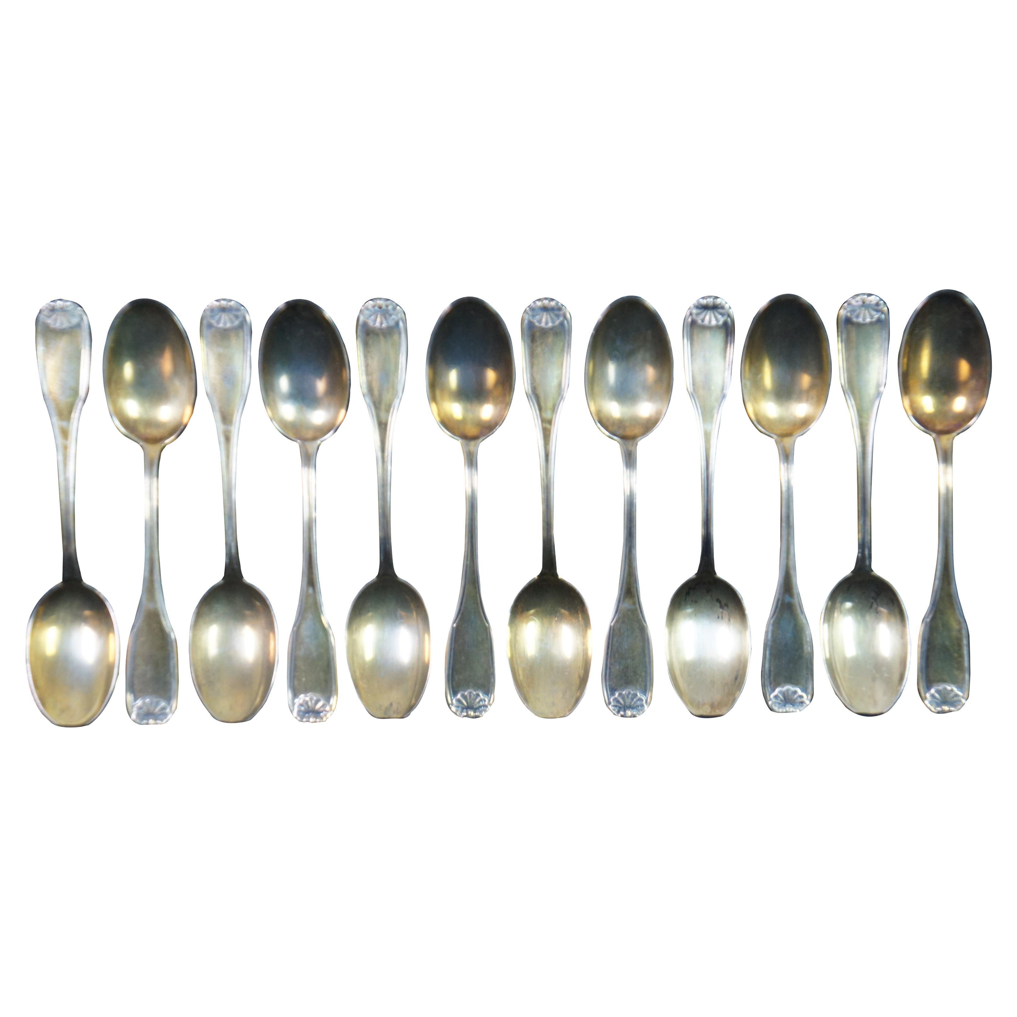 12 Antique English 800 Silver Demitasse Coffee Tea Spoons Scallop Shell 108g For Sale