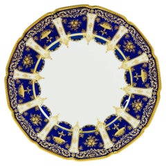 12 Antique English Cobalt Blue & Raised Gold Dinner Plates. Exquisite