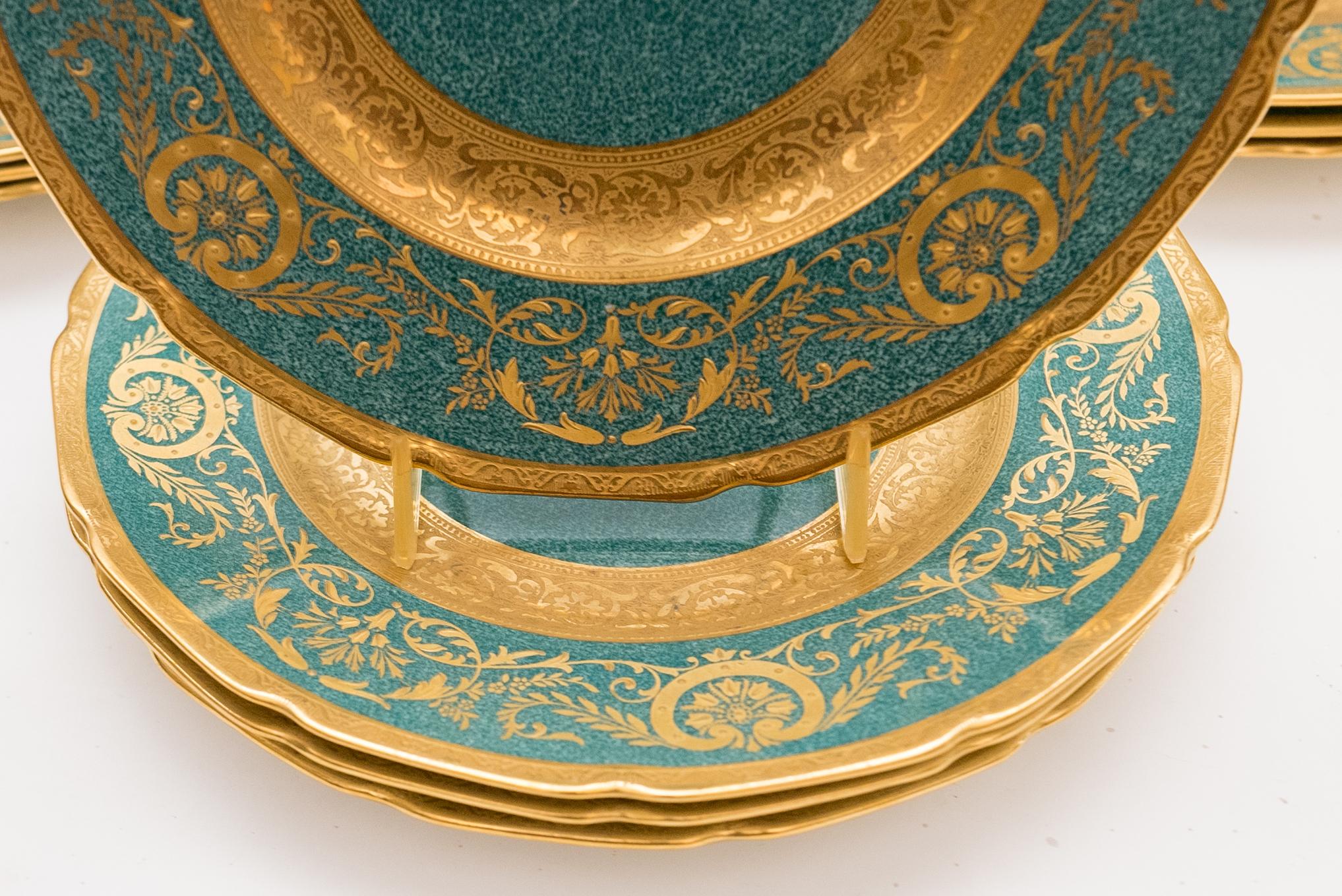 Hand-Crafted 12 Antique English Turquoise Green Custom Ordered Dessert or Salad Plates