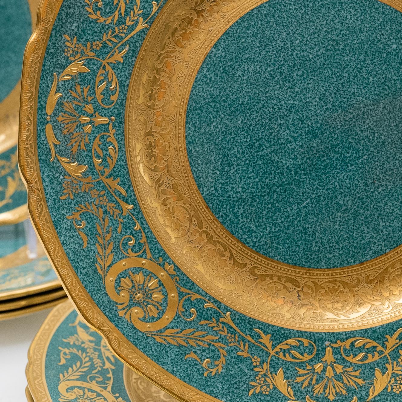 Gold 12 Antique English Turquoise Green Custom Ordered Dessert or Salad Plates