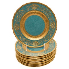 12 Used English Turquoise Green Custom Ordered Dessert or Salad Plates