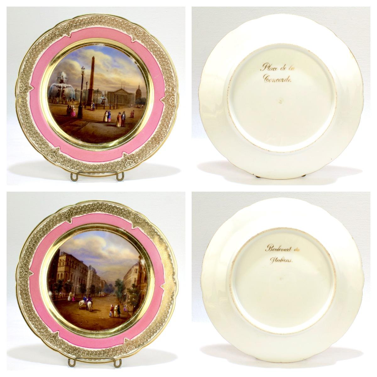 12 Antique French Hand Painted Paris Porcelain Topographical Cabinet Plates 4