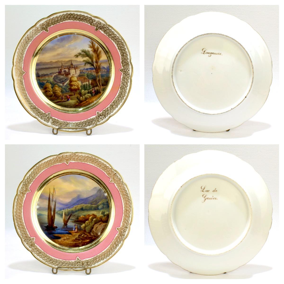 12 Antique French Hand Painted Paris Porcelain Topographical Cabinet Plates 7
