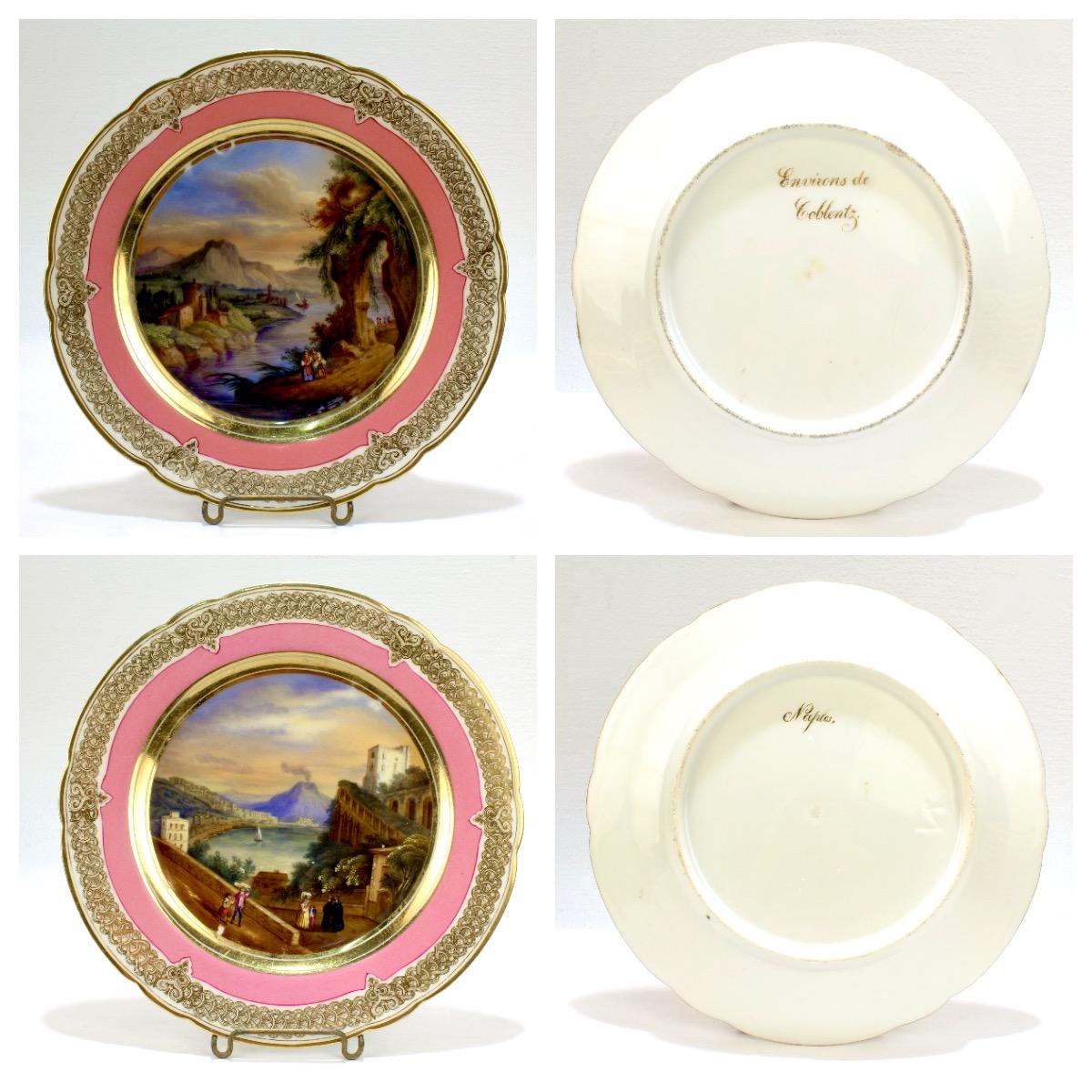 12 Antique French Hand Painted Paris Porcelain Topographical Cabinet Plates 2