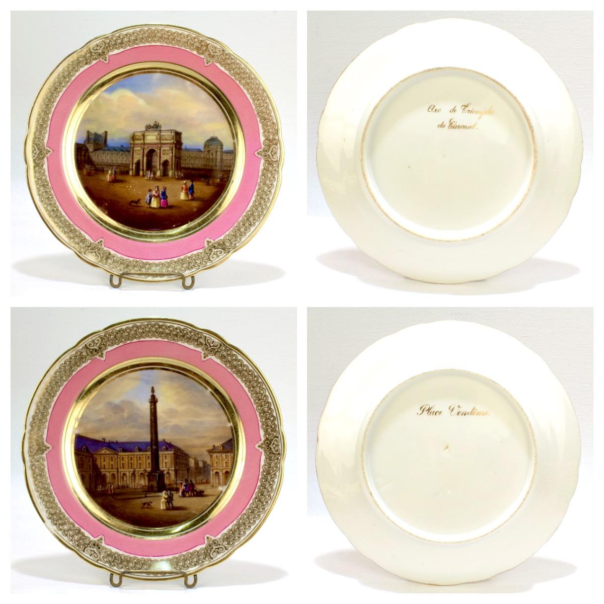 12 Antique French Hand Painted Paris Porcelain Topographical Cabinet Plates 3
