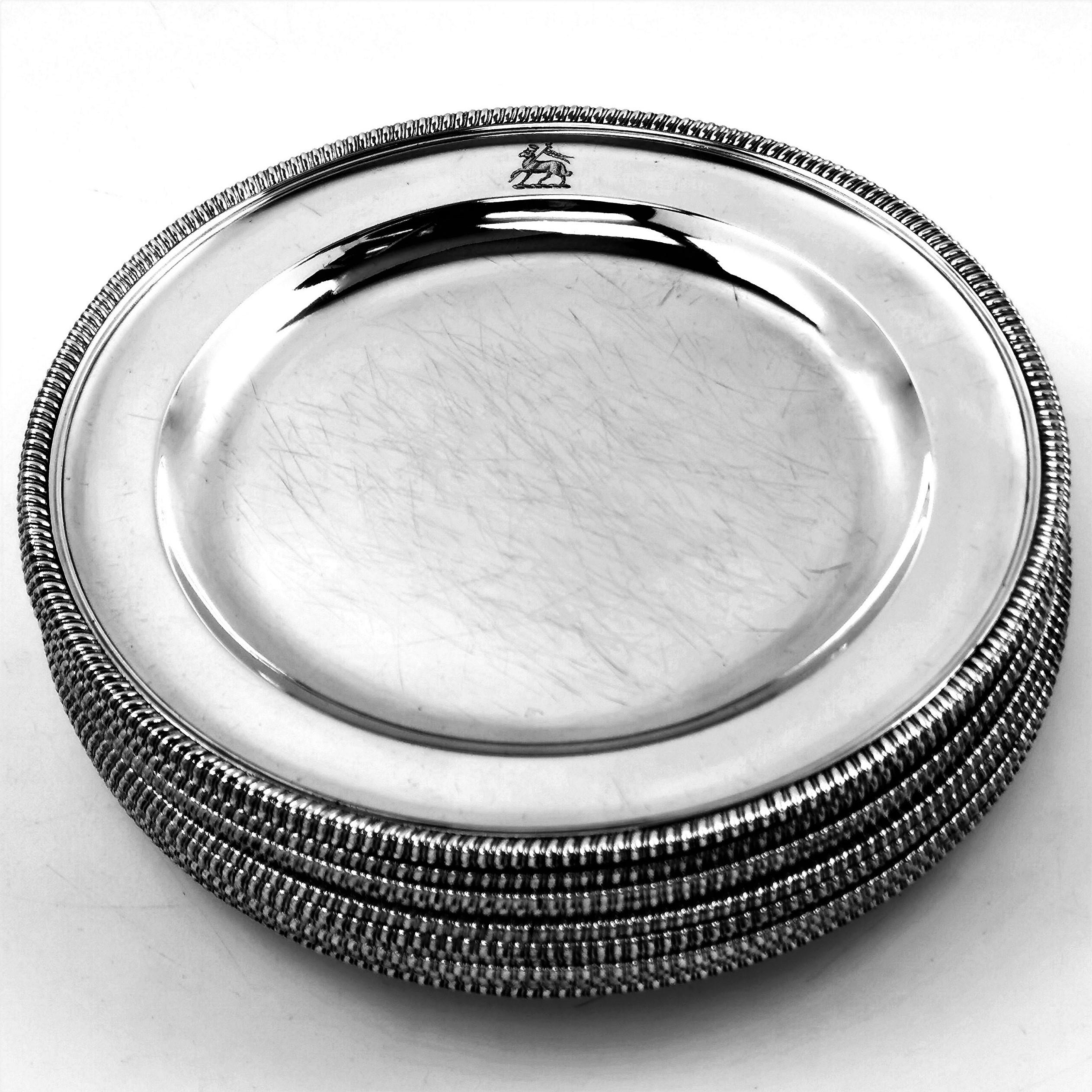 English 12 Antique George III Sterling Silver Dinner Plates 1798 Gadroon, 18th Century