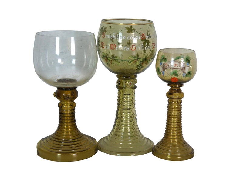 アンティーク　レーマー杯　Fritz Heckert 12 Antique German Bohemian Roemer Fritz Heckert Enamel Glass