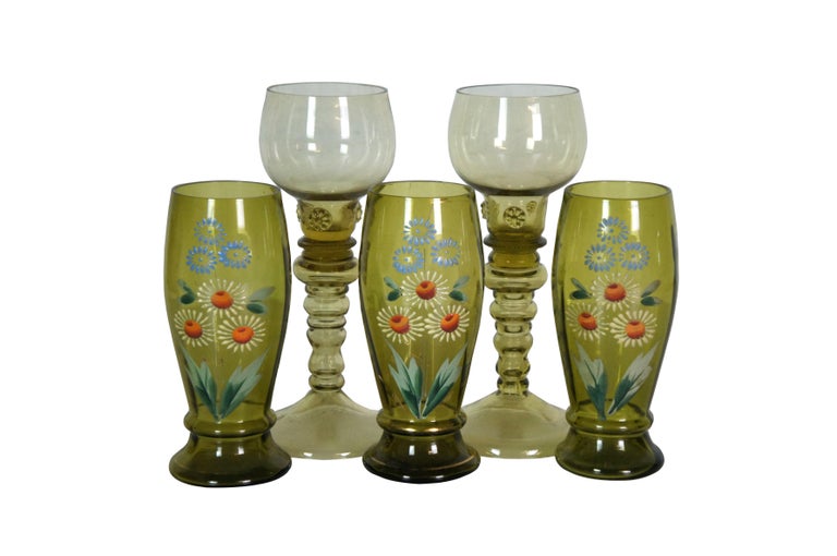 アンティーク　レーマー杯　Fritz Heckert 12 Antique German Bohemian Roemer Fritz Heckert Enamel Glass