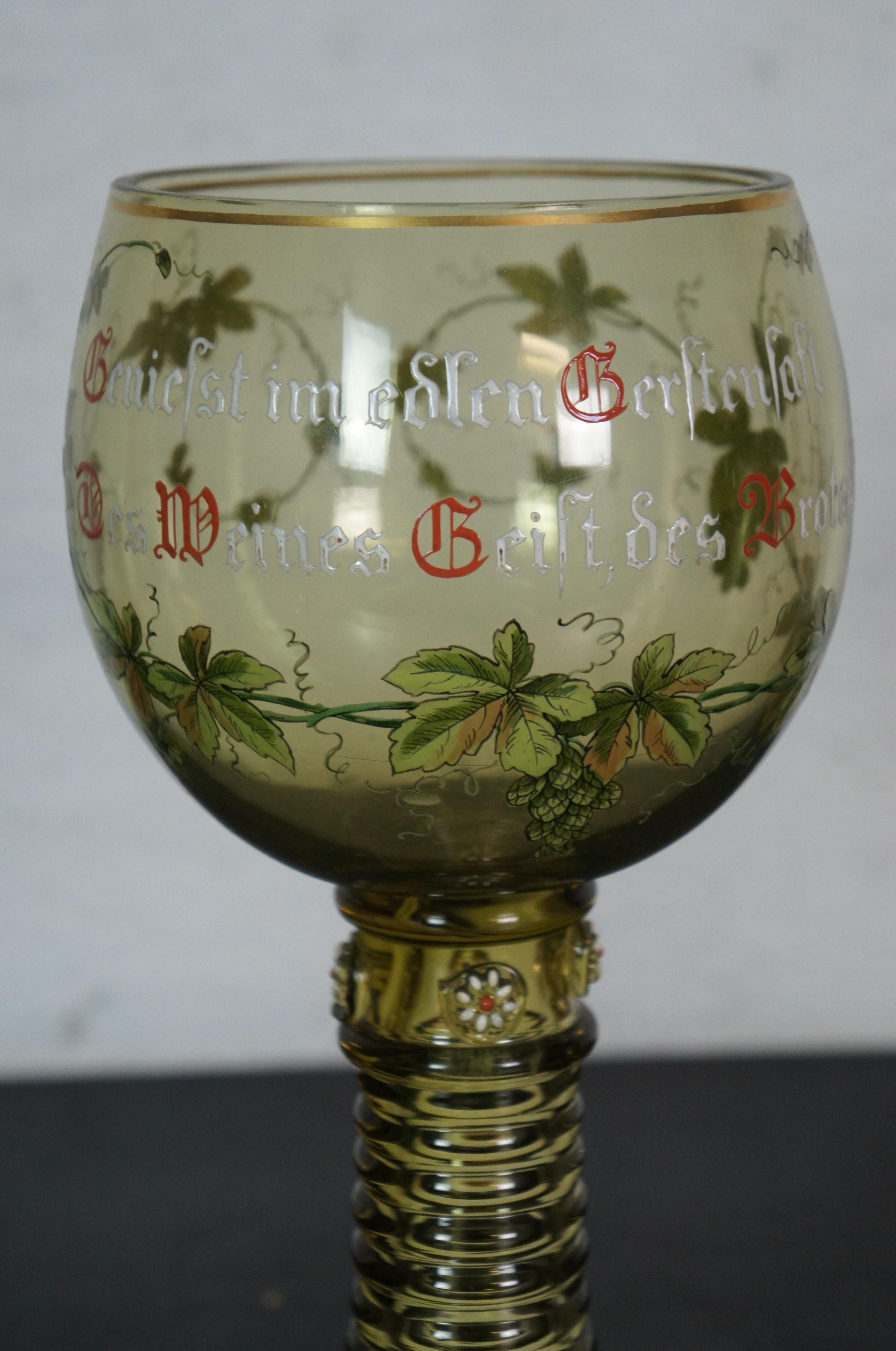XIX secolo 12 Antichi calici di vetro smaltati tedeschi Bohemian Roemer Fritz Heckert Calice