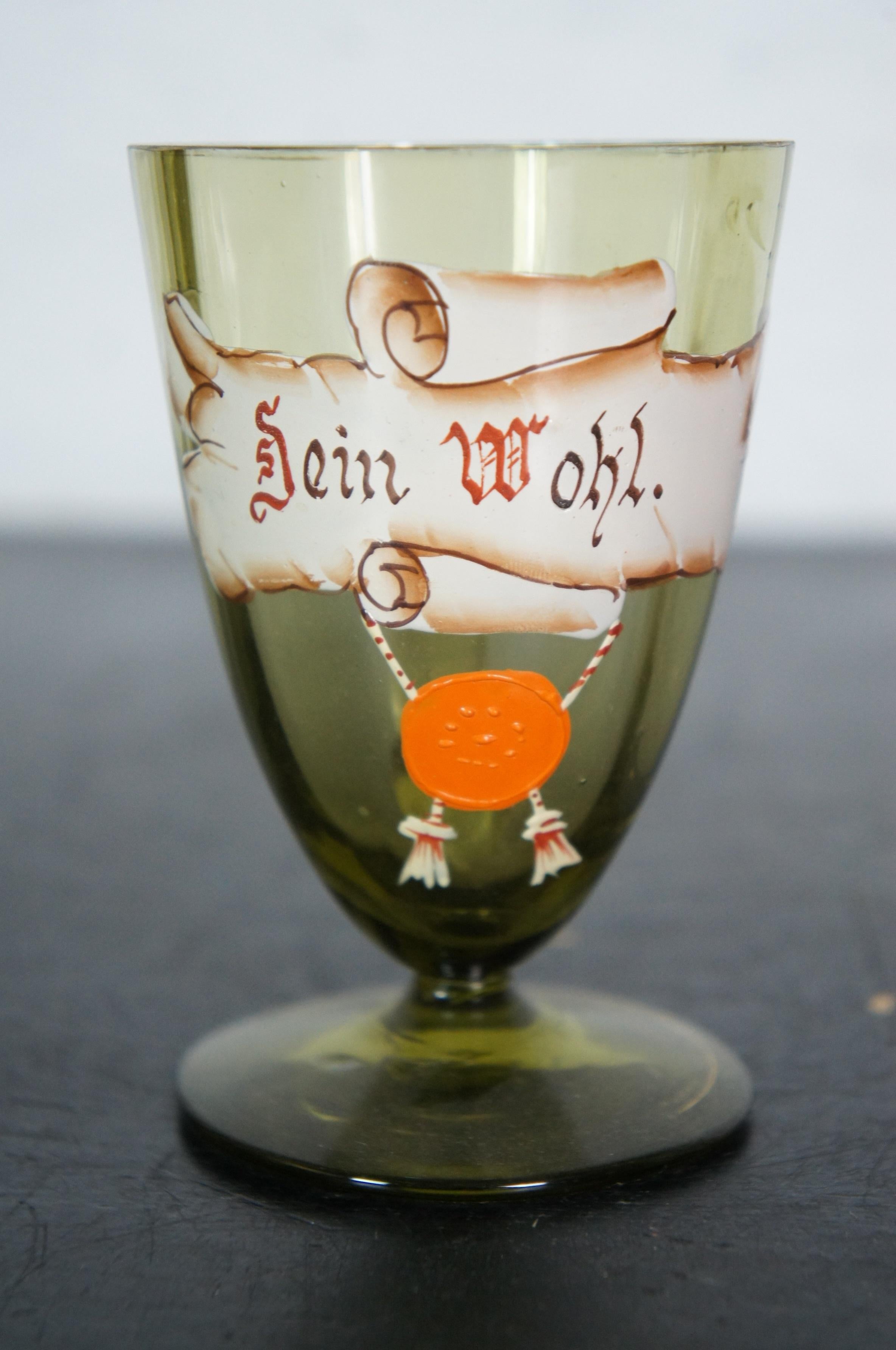 12 Antichi calici di vetro smaltati tedeschi Bohemian Roemer Fritz Heckert Calice 2