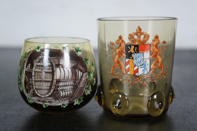 アンティーク　レーマー杯　Fritz Heckert 12 Antique German Bohemian Roemer Fritz Heckert Enamel Glass
