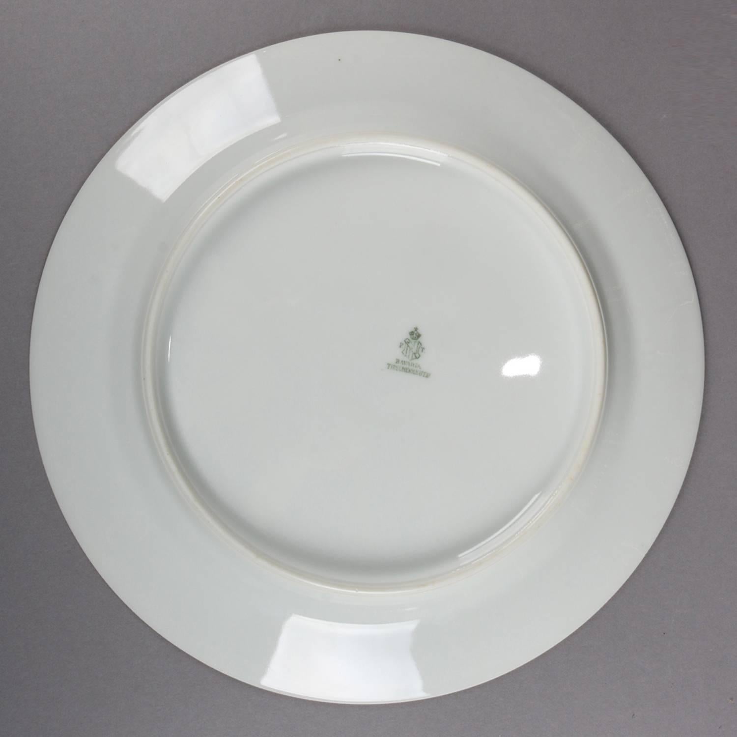 12 Antique German Hand-Painted Bavaria Tirschenreuth Floral Salad Plates In Good Condition In Big Flats, NY