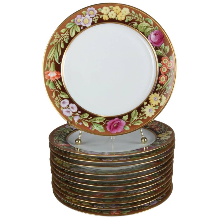 12 Antique German HandPainted Bavaria Tirschenreuth Floral Salad