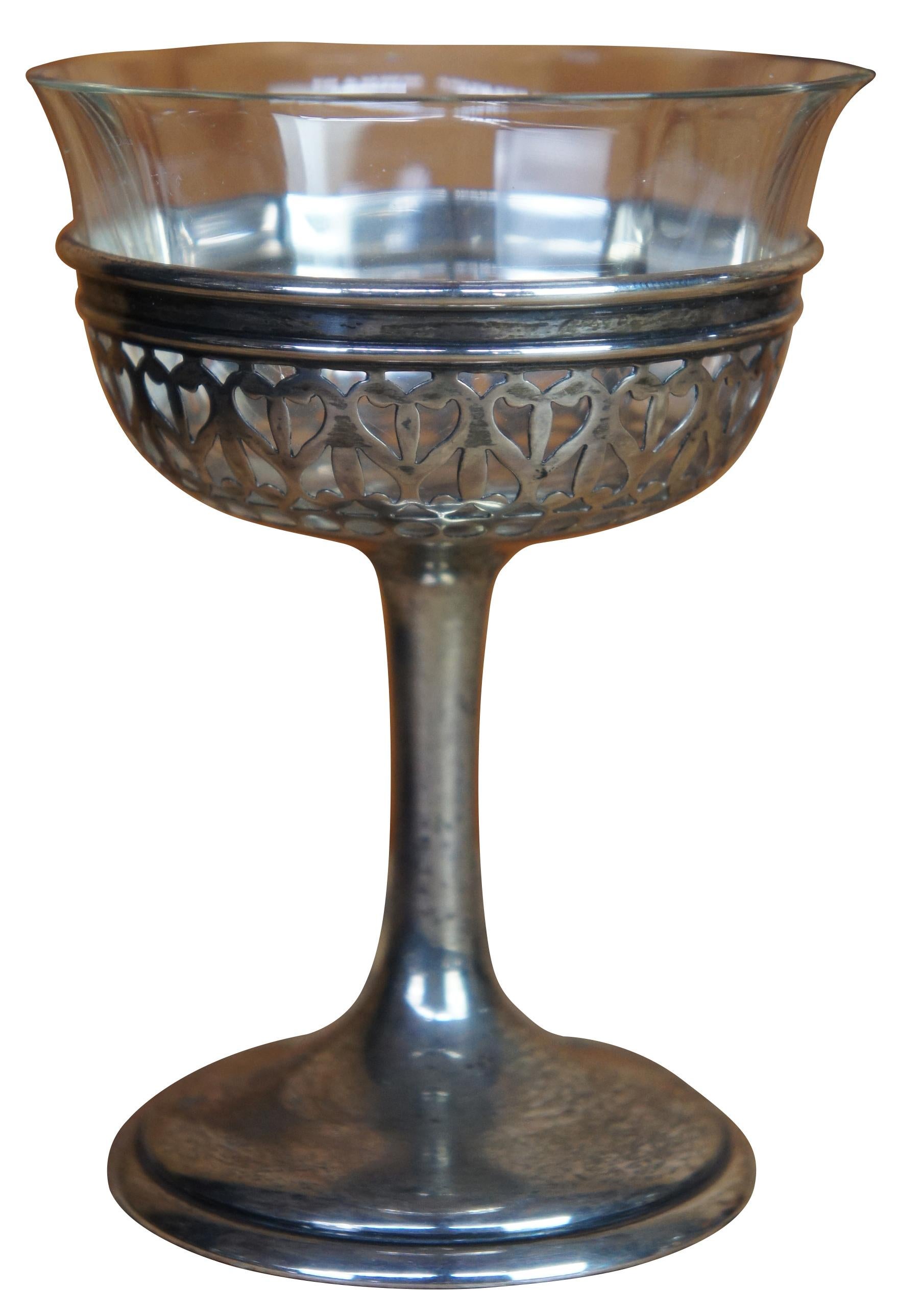 Art Nouveau 12 Antique Gorham Reticulated Sterling Silver Dessert Aperitif Cordial Glasses For Sale