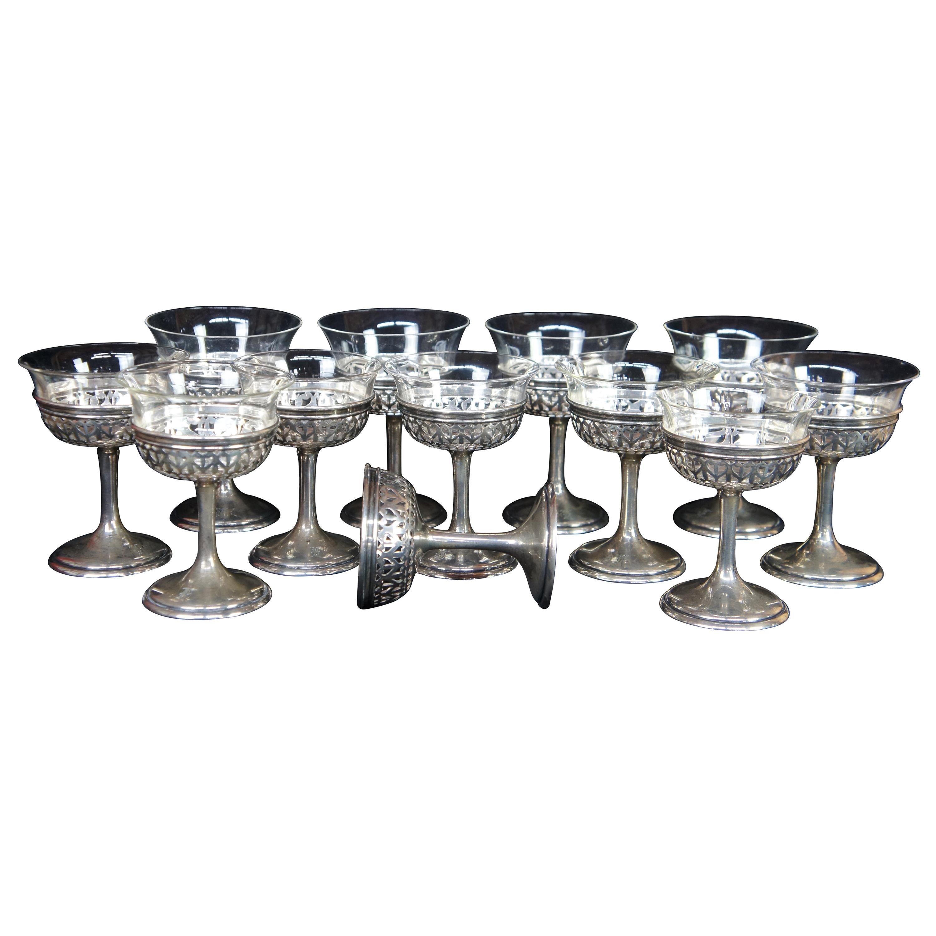 12 Antique Gorham Reticulated Sterling Silver Dessert Aperitif Cordial Glasses For Sale