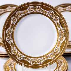 12 Antique Heavy Gold Encrusted Dinner Plates, Limoges France Circa 1900