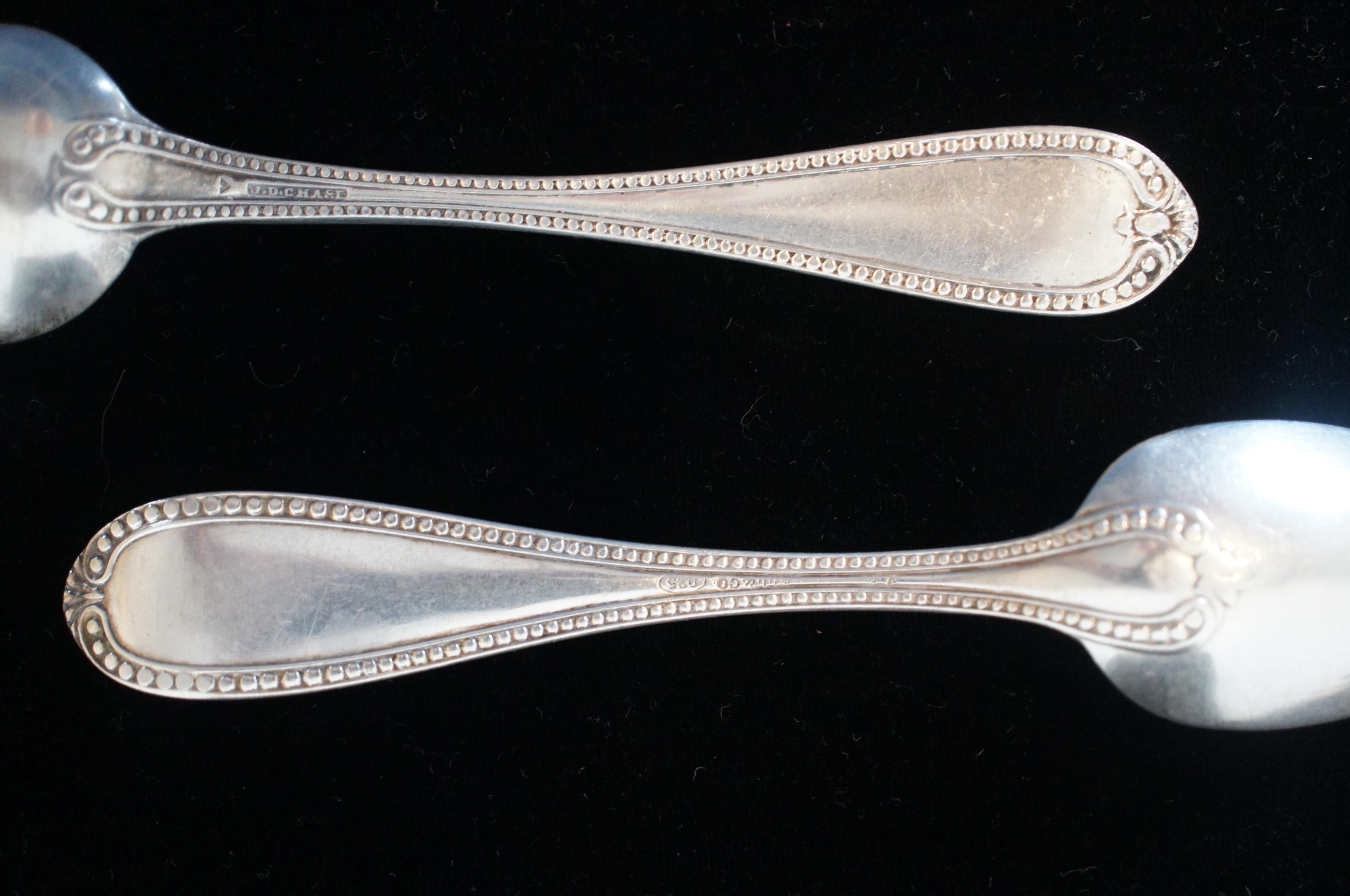 12 Cucharas de té antiguas de plata de ley JE Caldwell Jd Chase Monograma D siglo XX