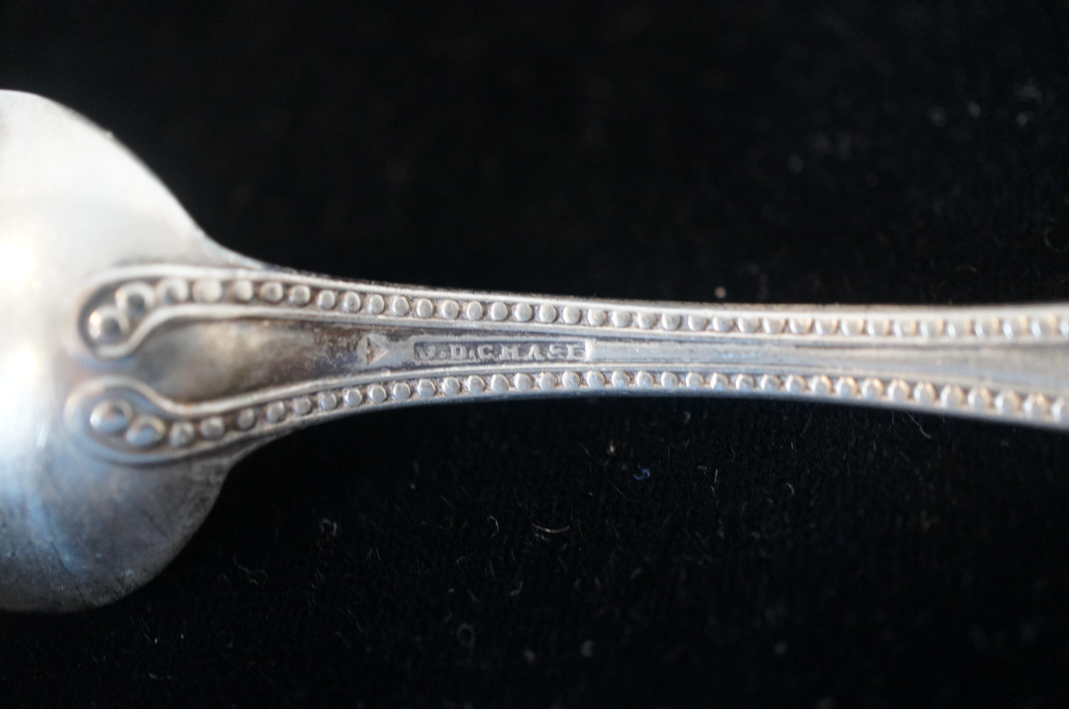 Victorian 12 Antique JE Caldwell Jd Chase Sterling Silver Tea Spoons Monogram D For Sale