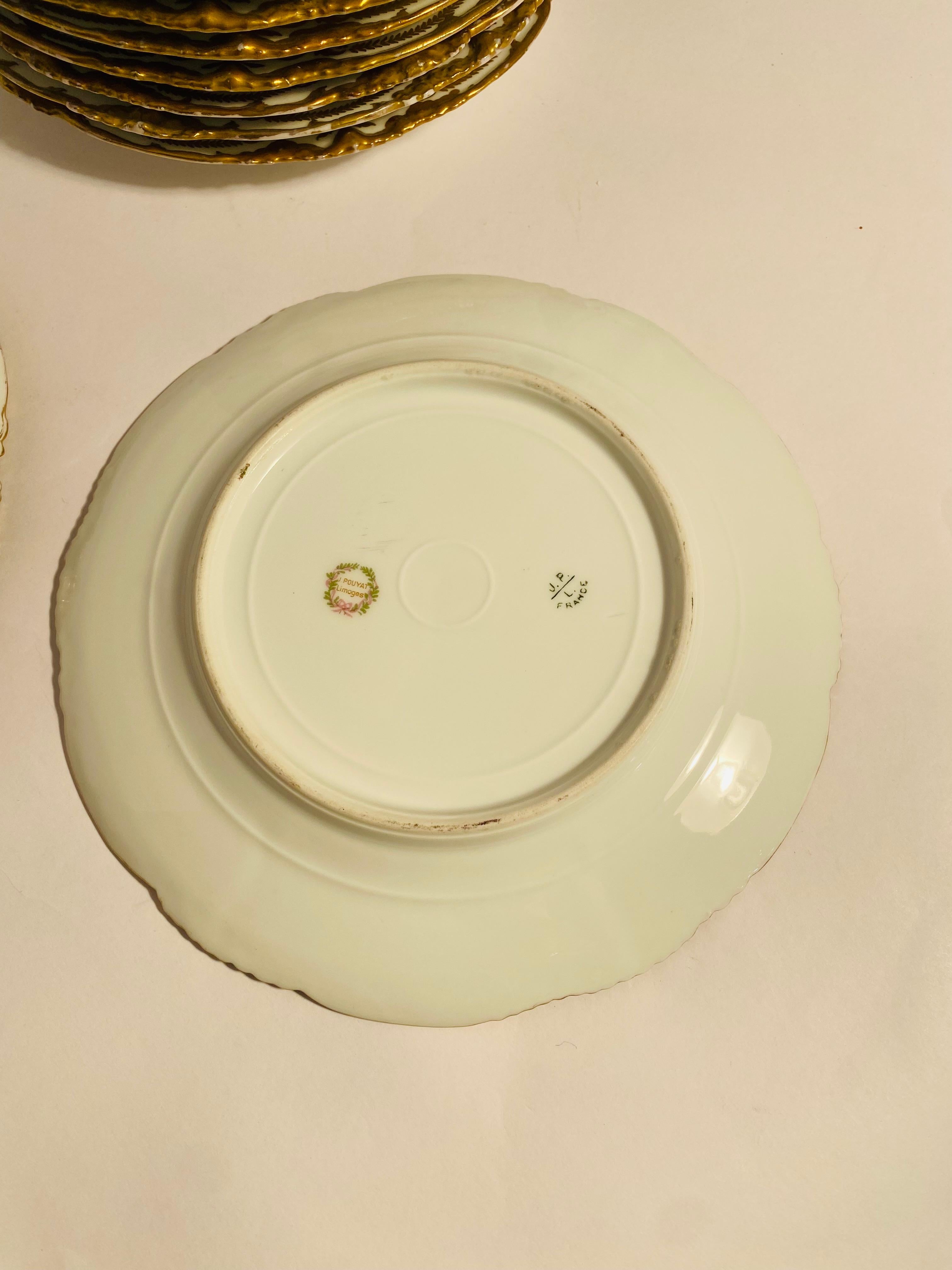 12 Antique Limoges Floral & Gilt Shaped Dessert Plates. Circa 1890 For Sale 1